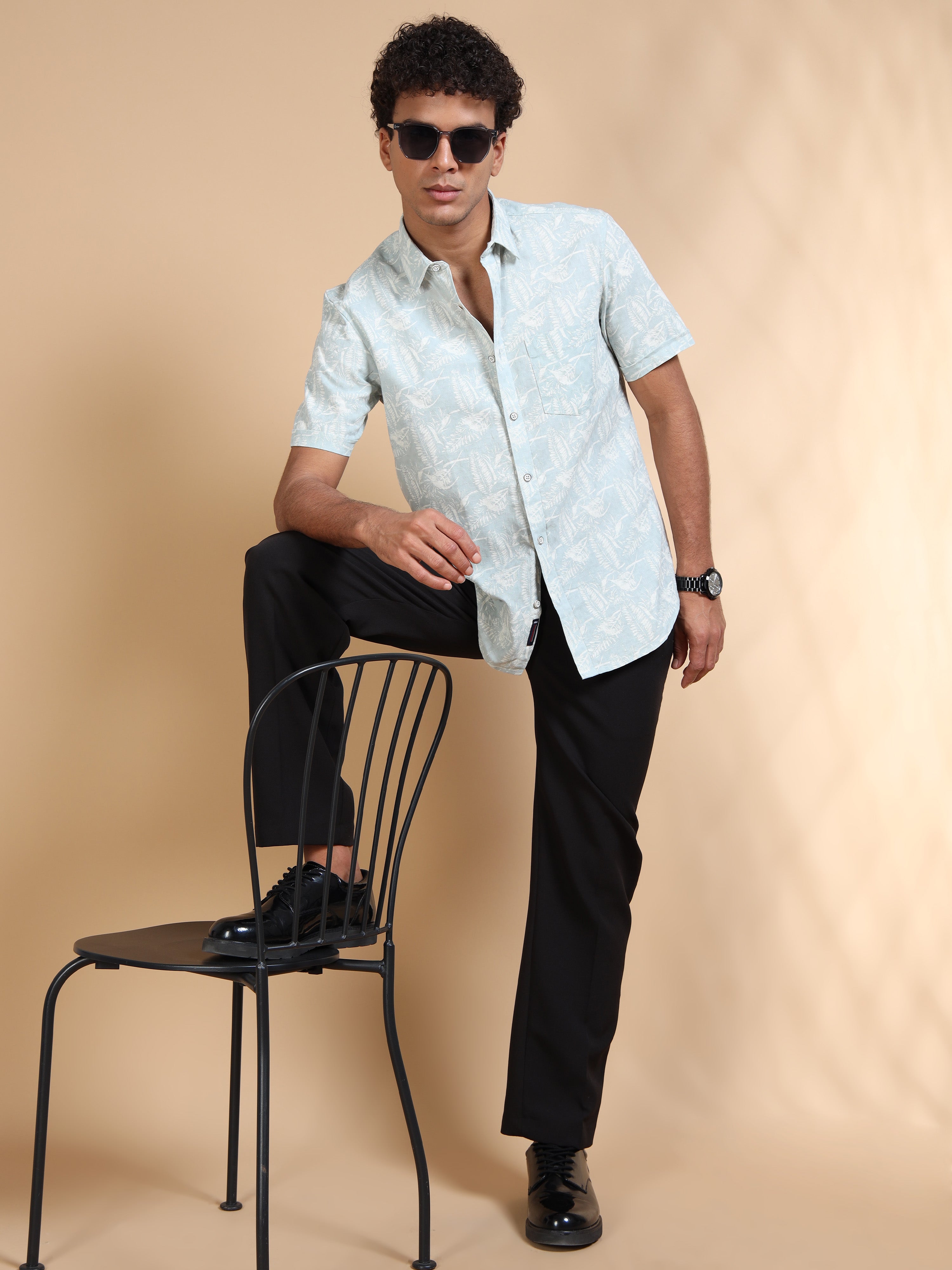 MEN'S LT.BLUE PRINT SLIM FIT SHIRT
