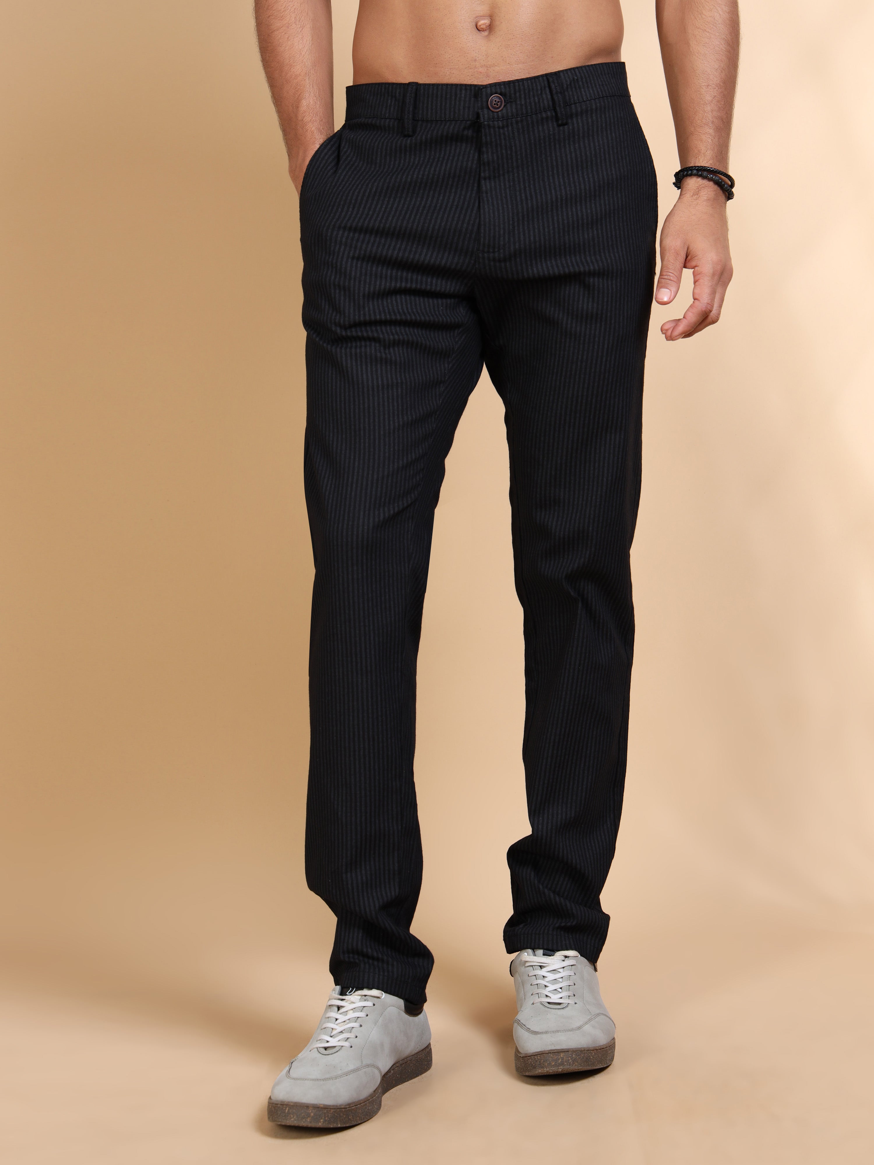 MEN'S  BLACK STRIPES SLIM FIT TROUSER