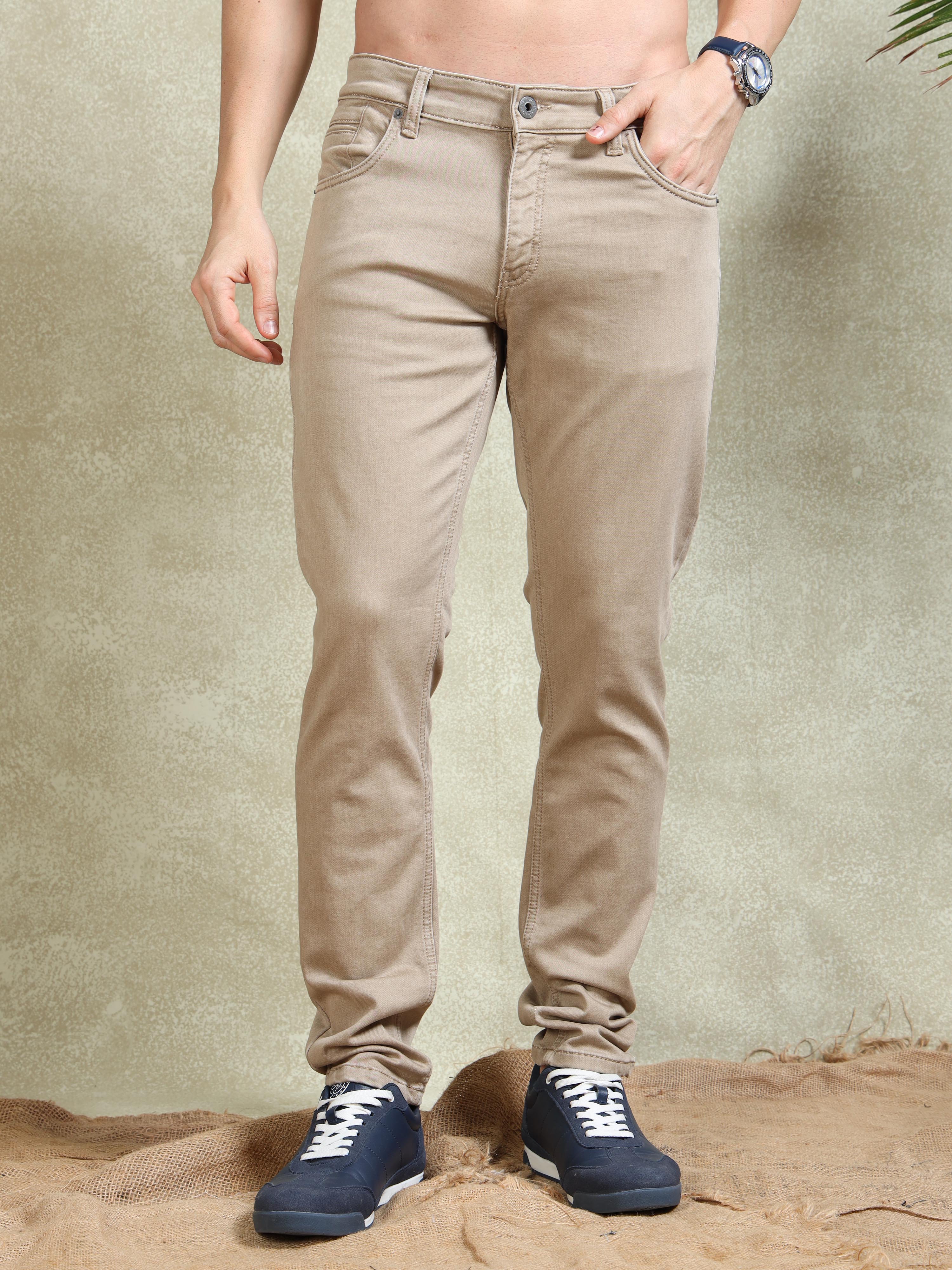 MEN'S KHAKI SOLID SLIM FIT JEANS