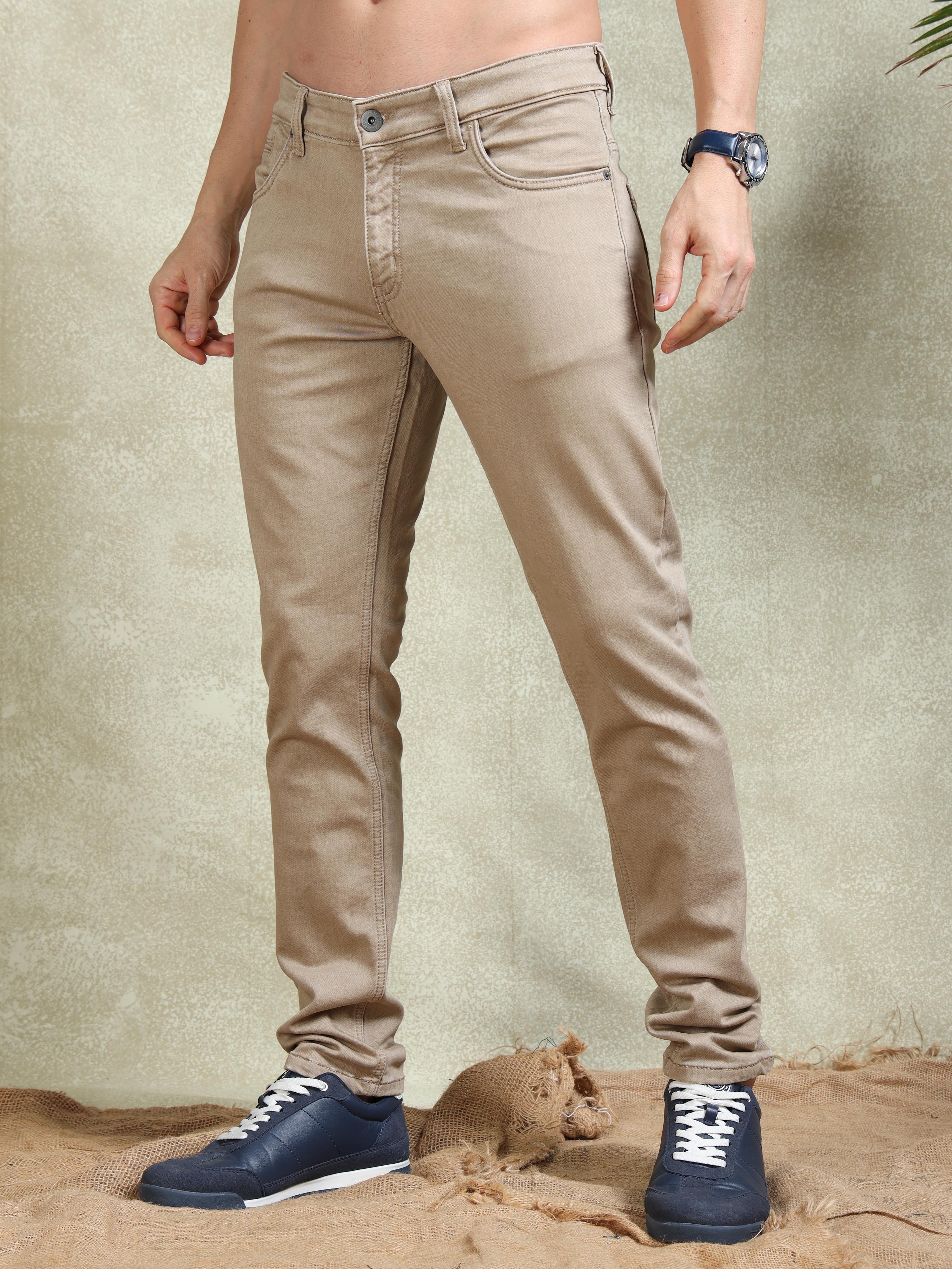 MEN'S KHAKI SOLID SLIM FIT JEANS
