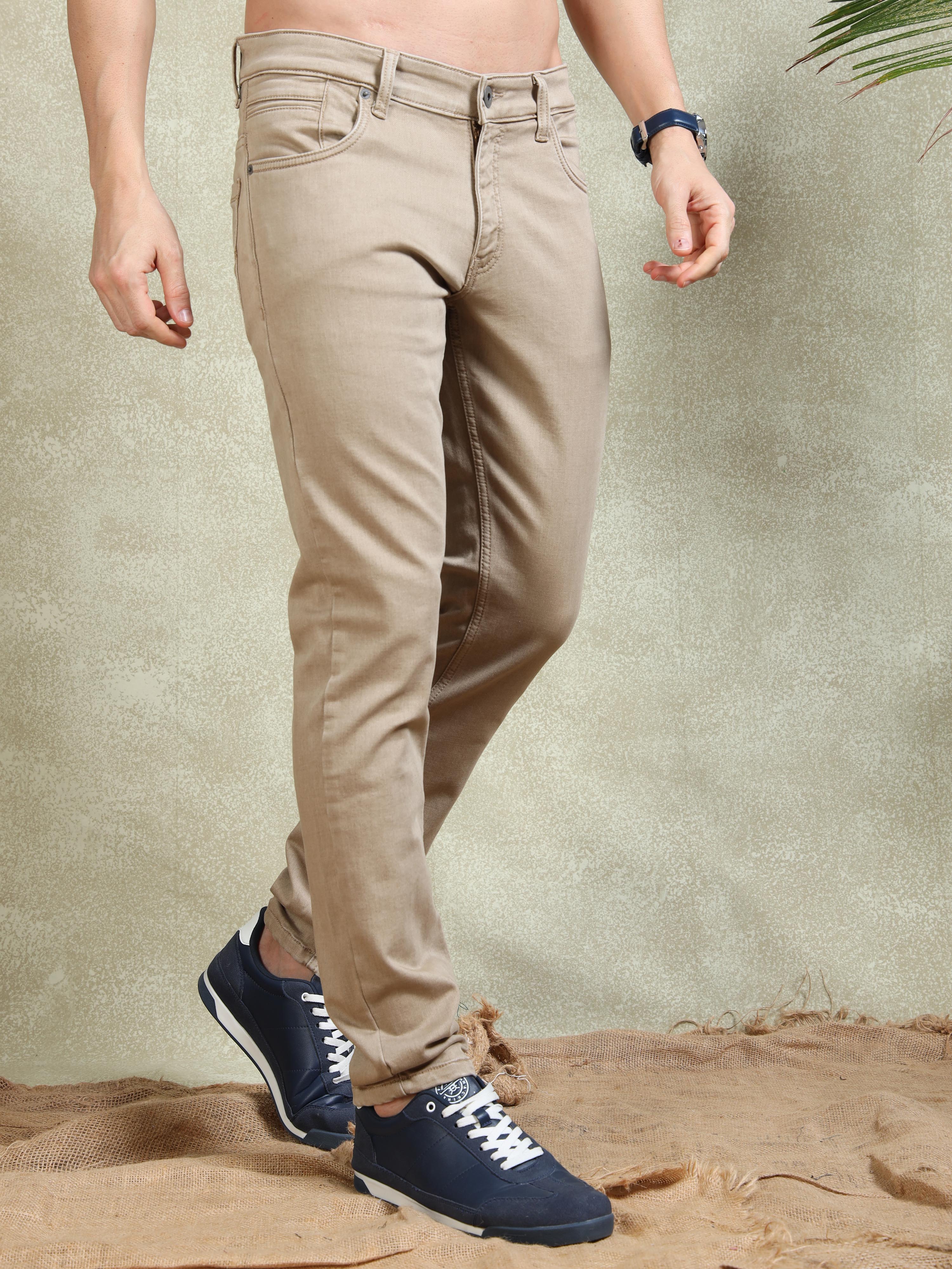 MEN'S KHAKI SOLID SLIM FIT JEANS