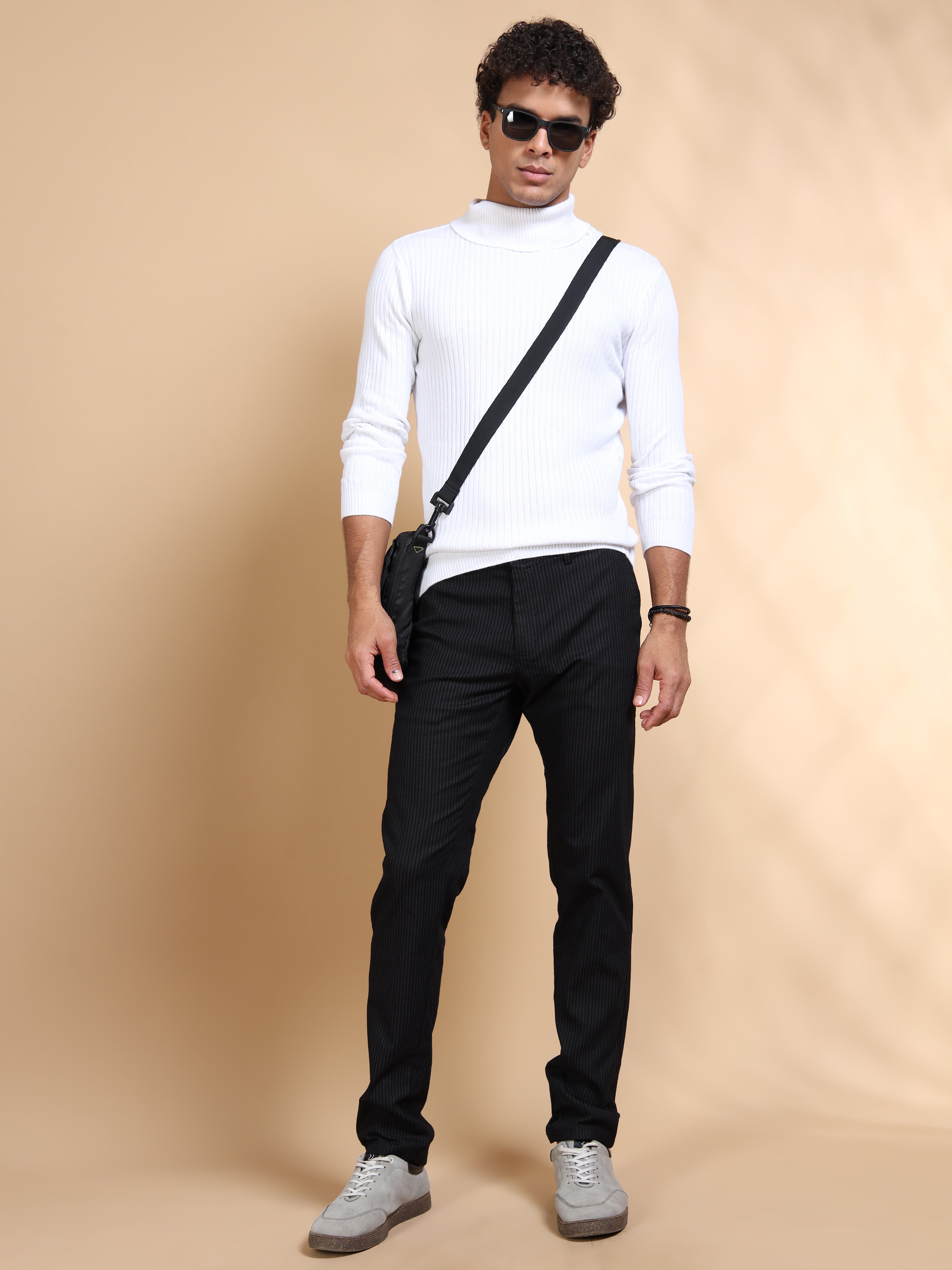 MEN'S  BLACK STRIPES SLIM FIT TROUSER