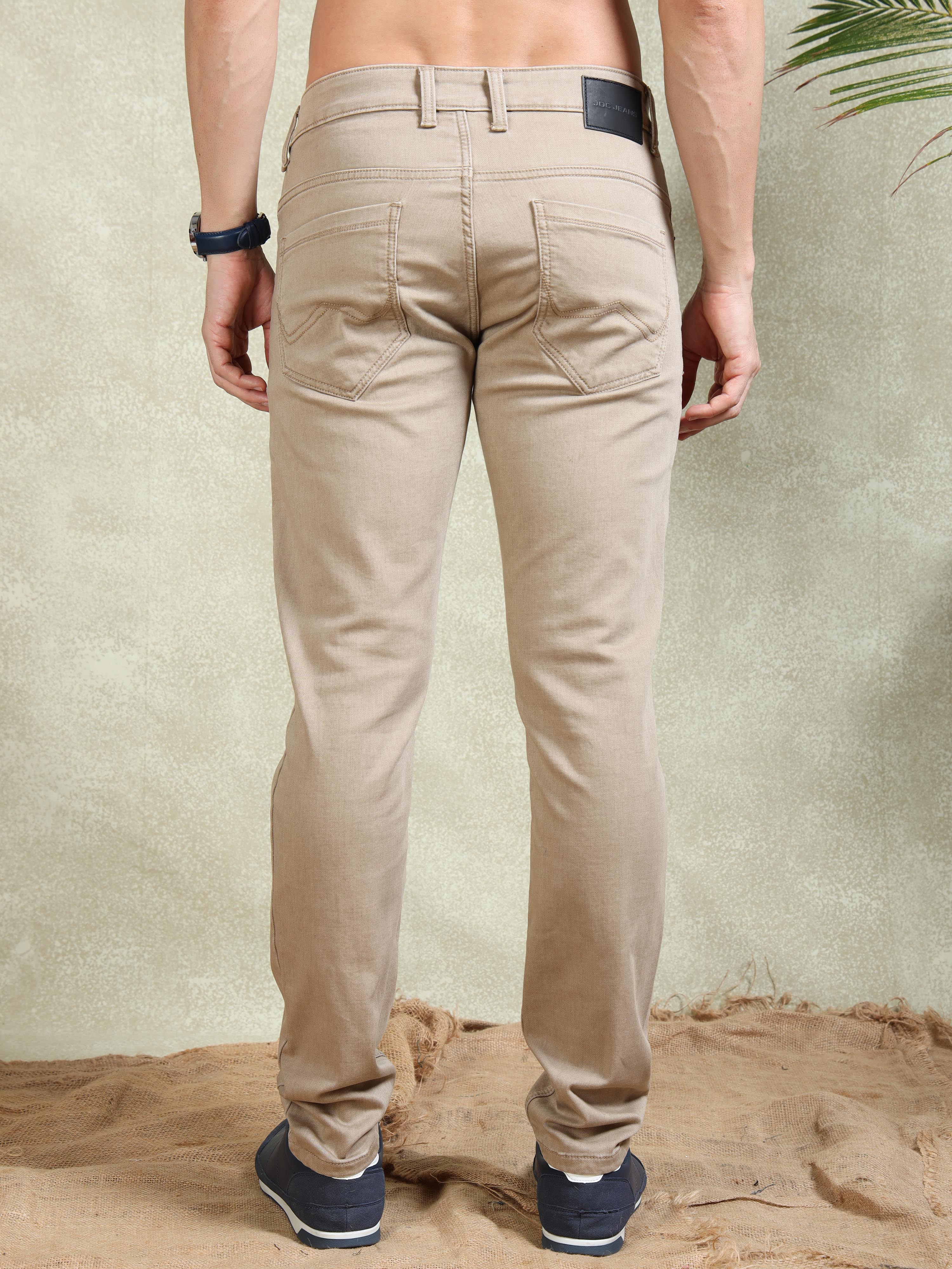 MEN'S KHAKI SOLID SLIM FIT JEANS