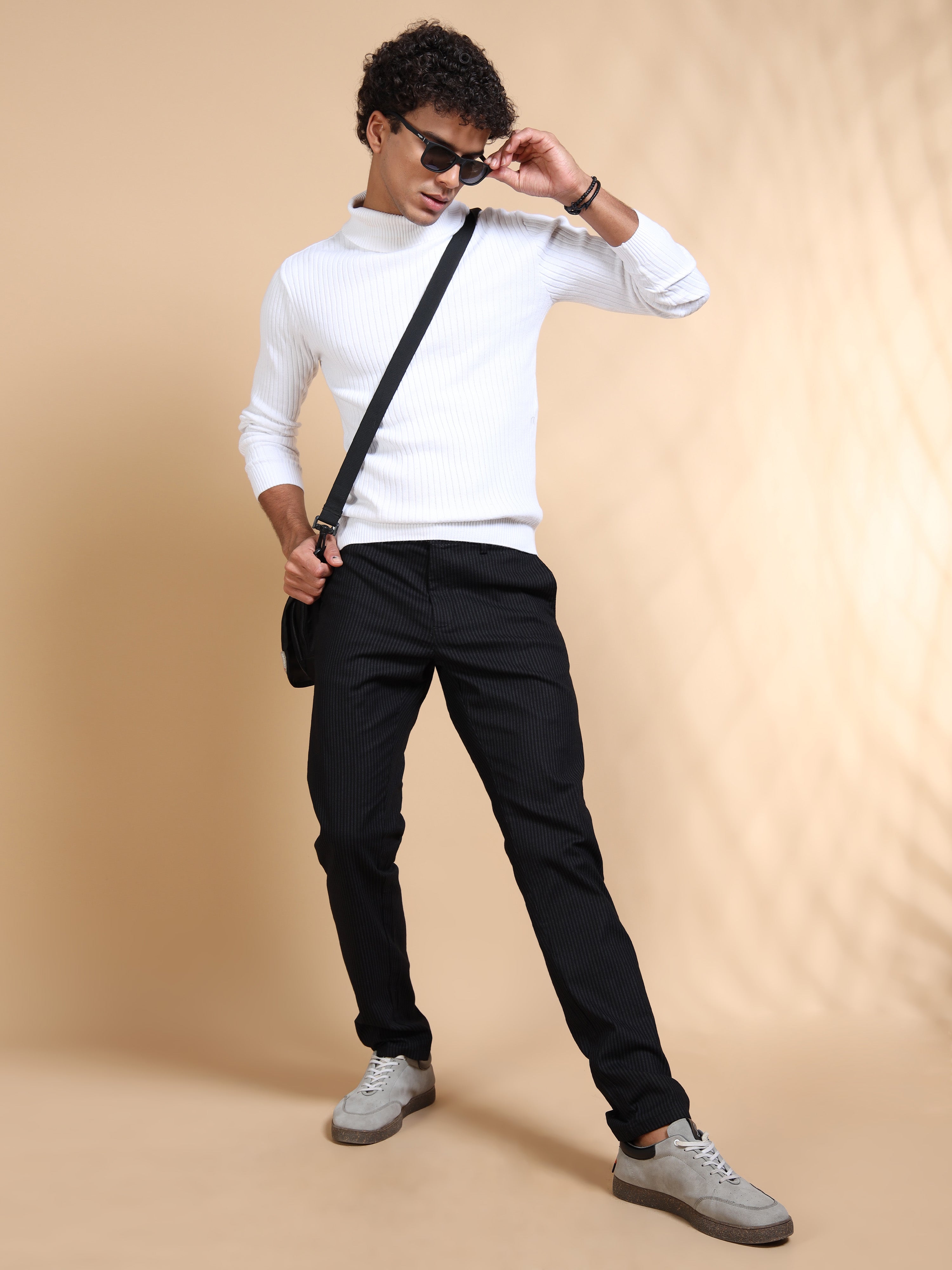 MEN'S  BLACK STRIPES SLIM FIT TROUSER