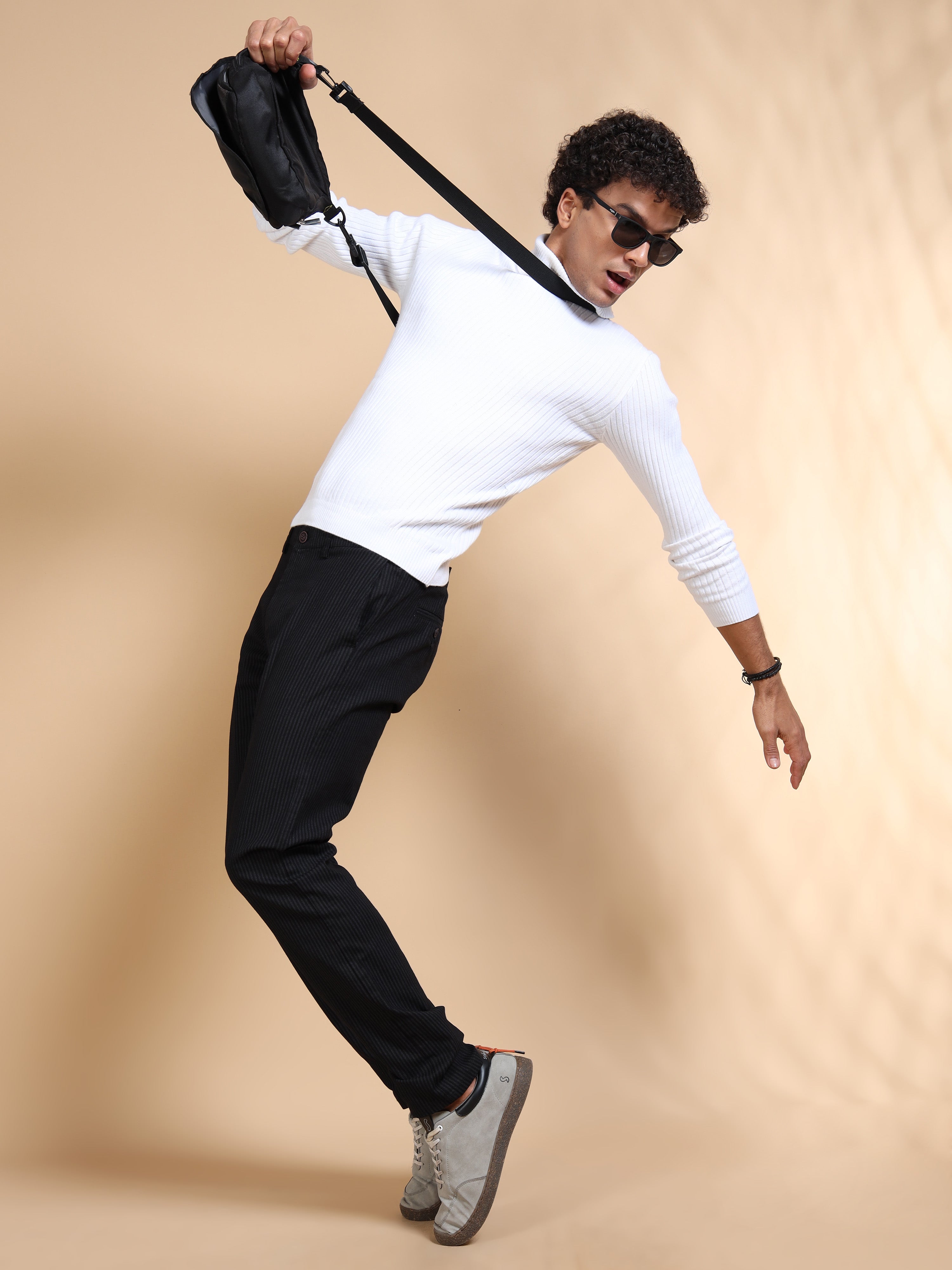 MEN'S  BLACK STRIPES SLIM FIT TROUSER