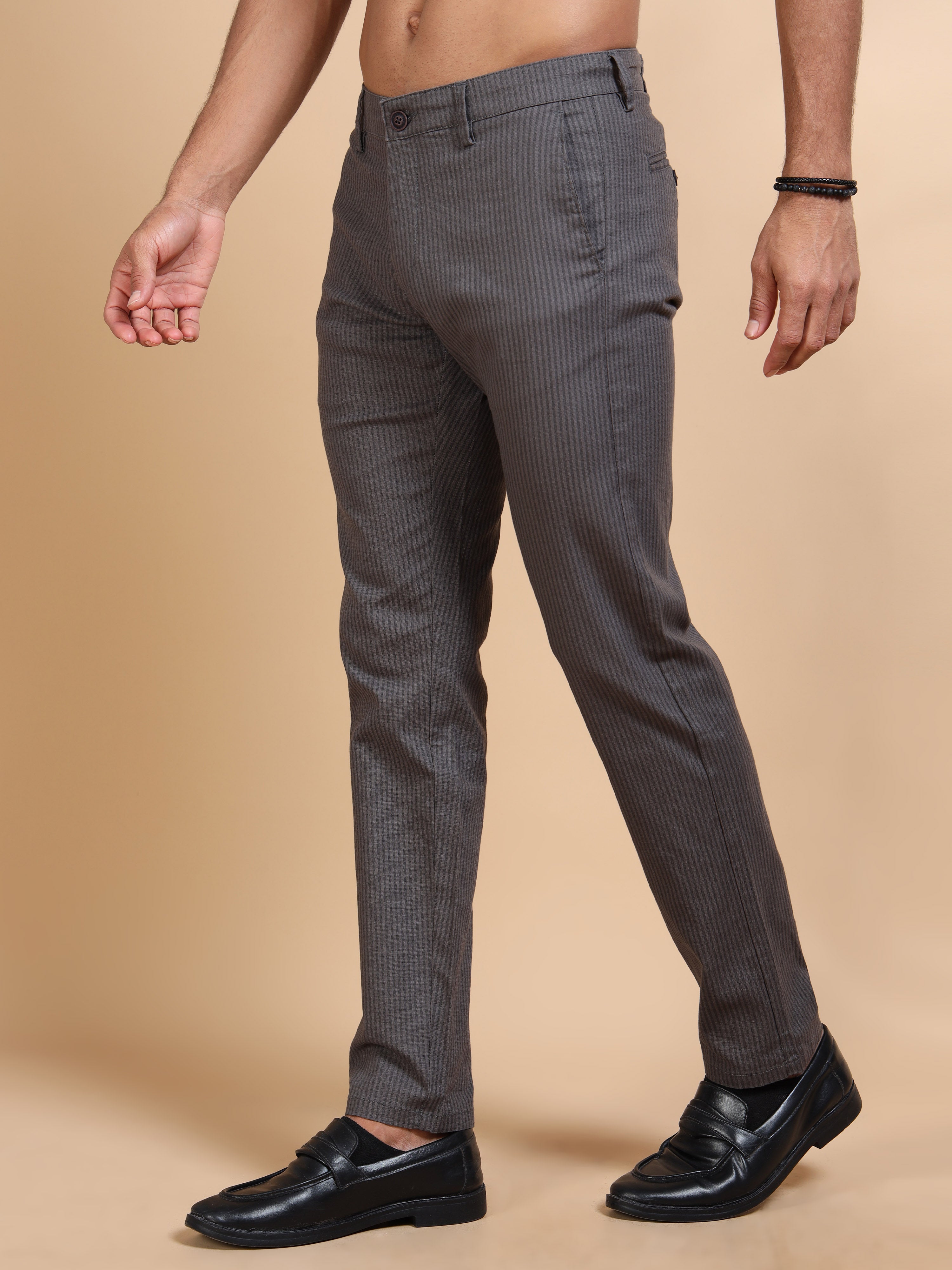 MEN'S  DK.GREY STRIPES SLIM FIT TROUSER