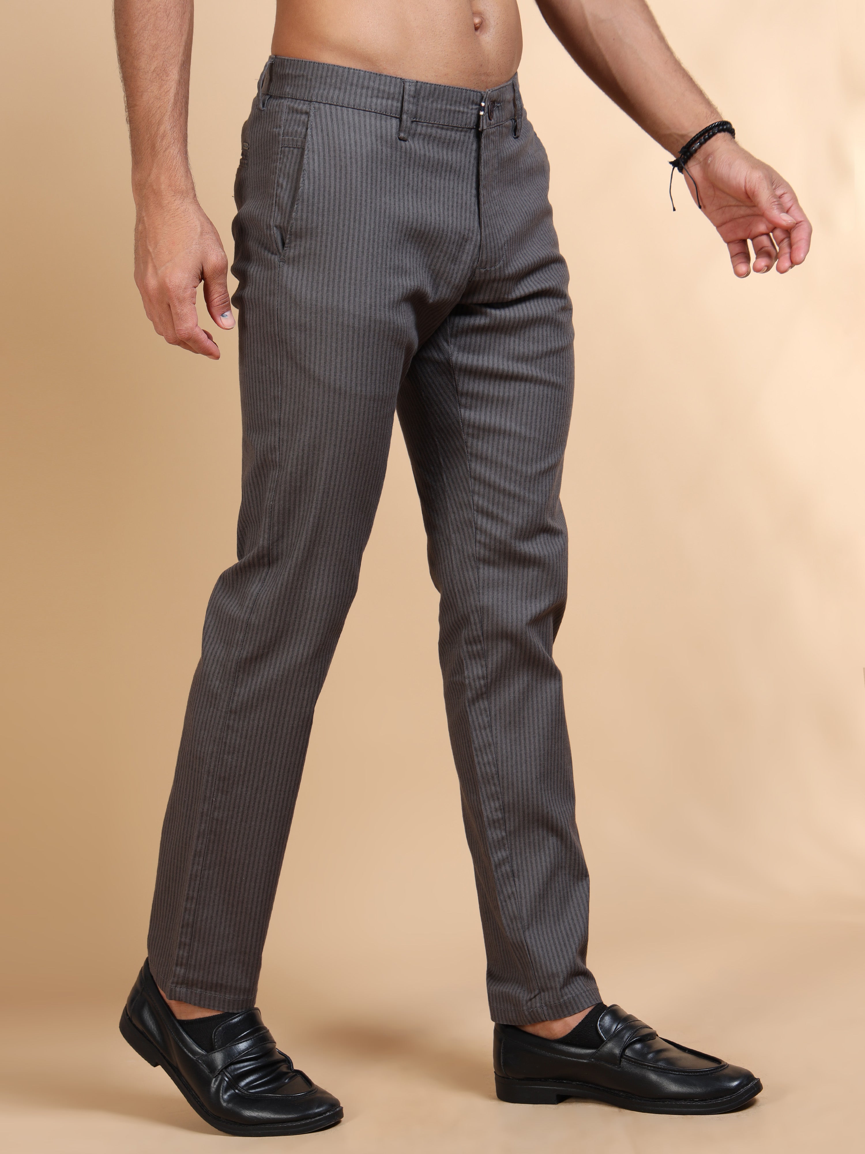 MEN'S  DK.GREY STRIPES SLIM FIT TROUSER