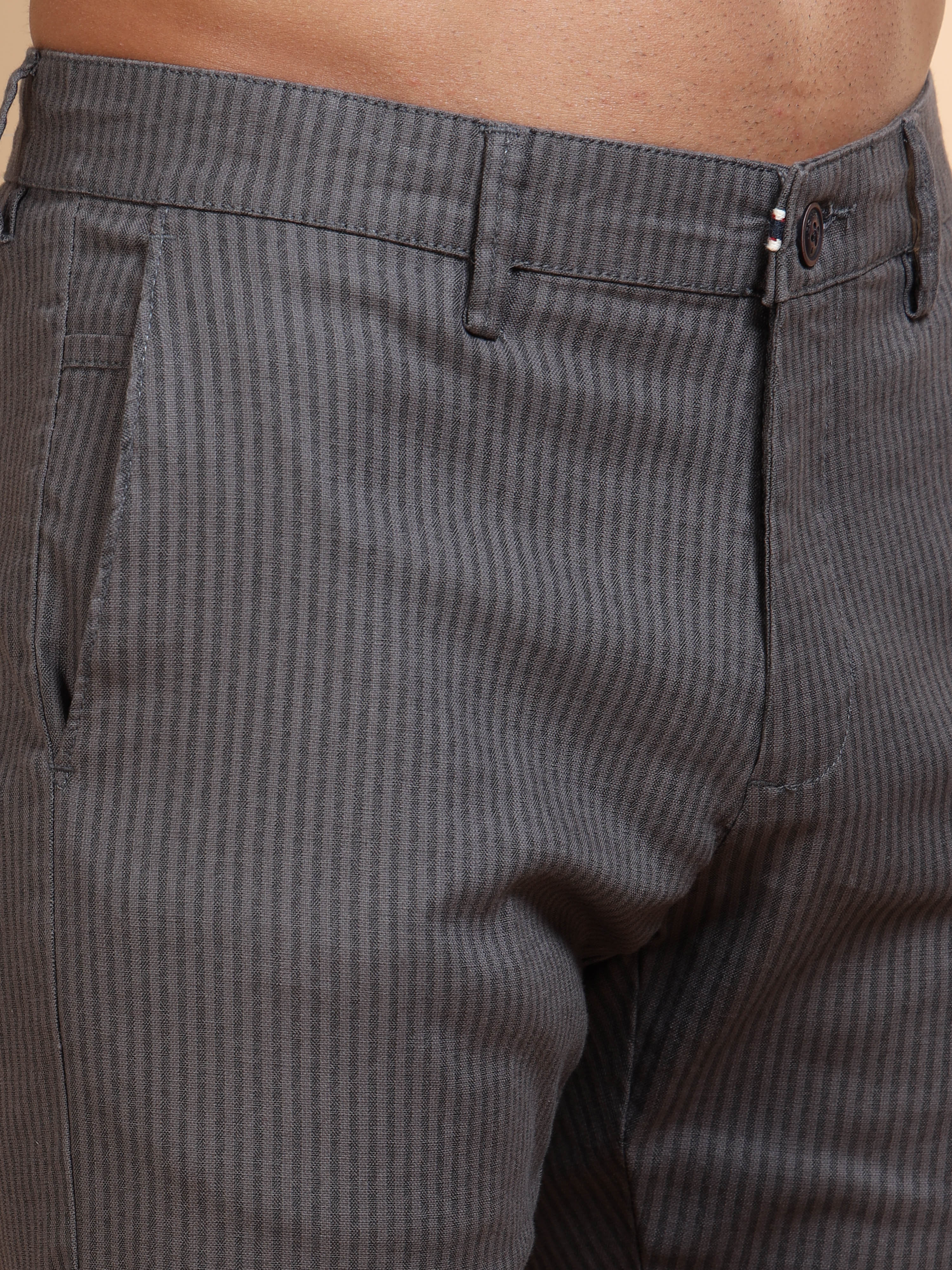 MEN'S  DK.GREY STRIPES SLIM FIT TROUSER