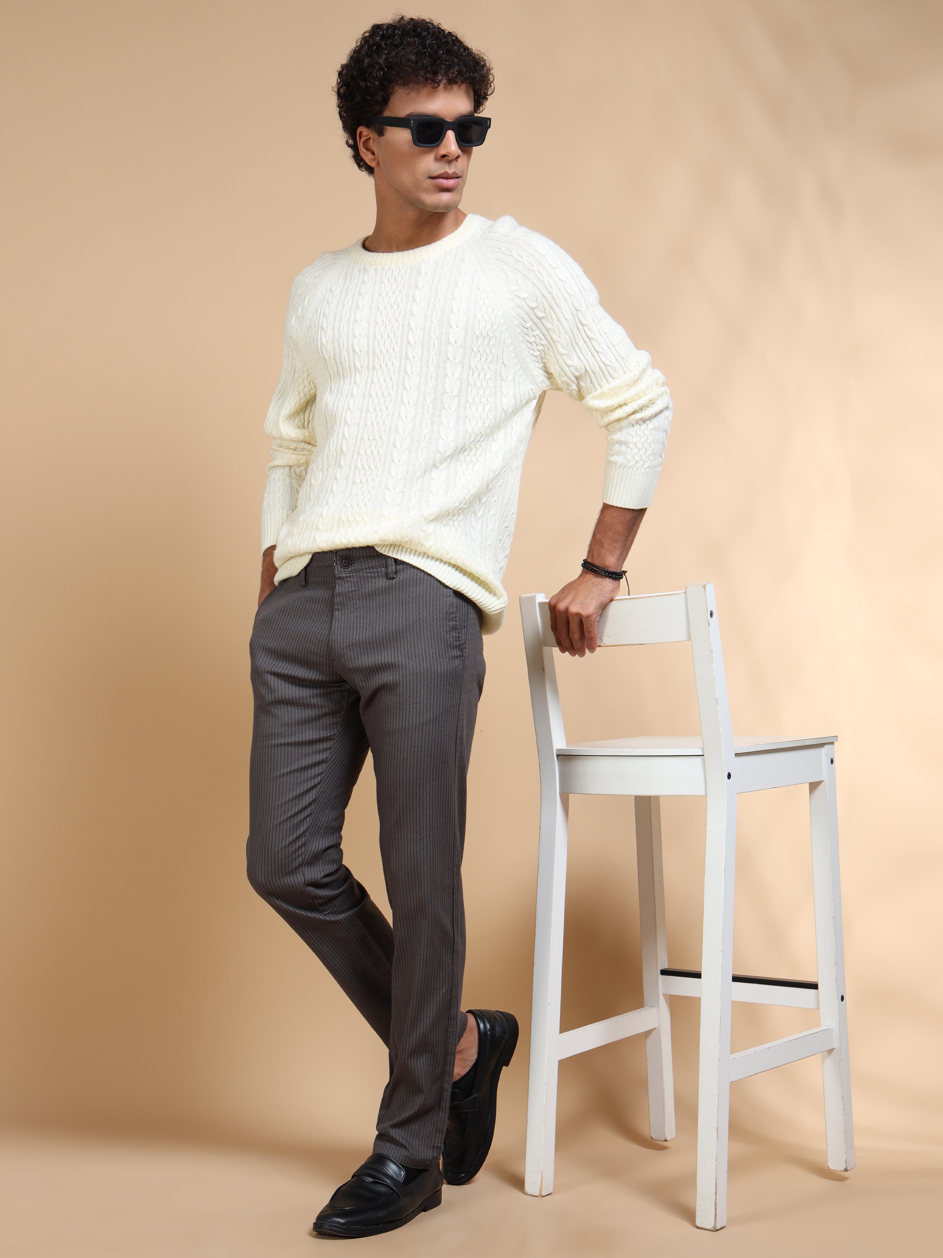 MEN'S  DK.GREY STRIPES SLIM FIT TROUSER