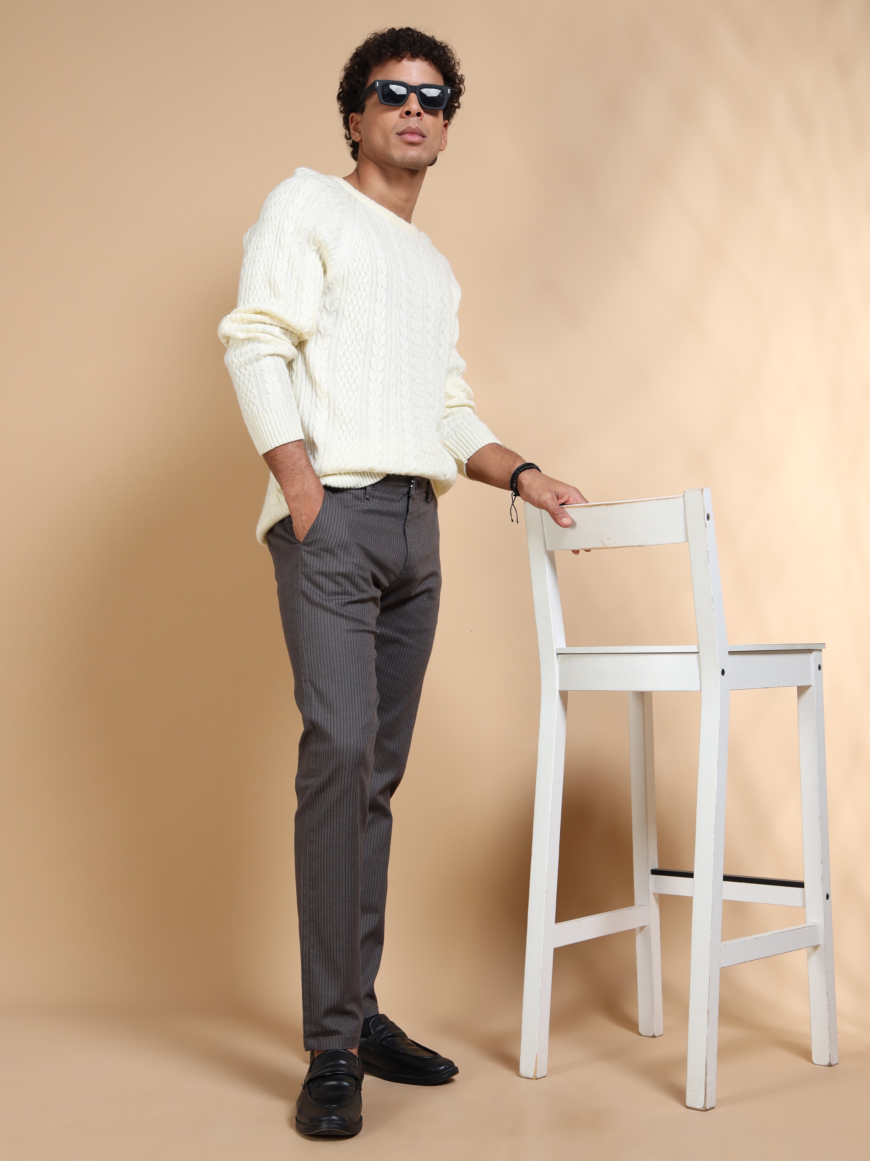 MEN'S  DK.GREY STRIPES SLIM FIT TROUSER