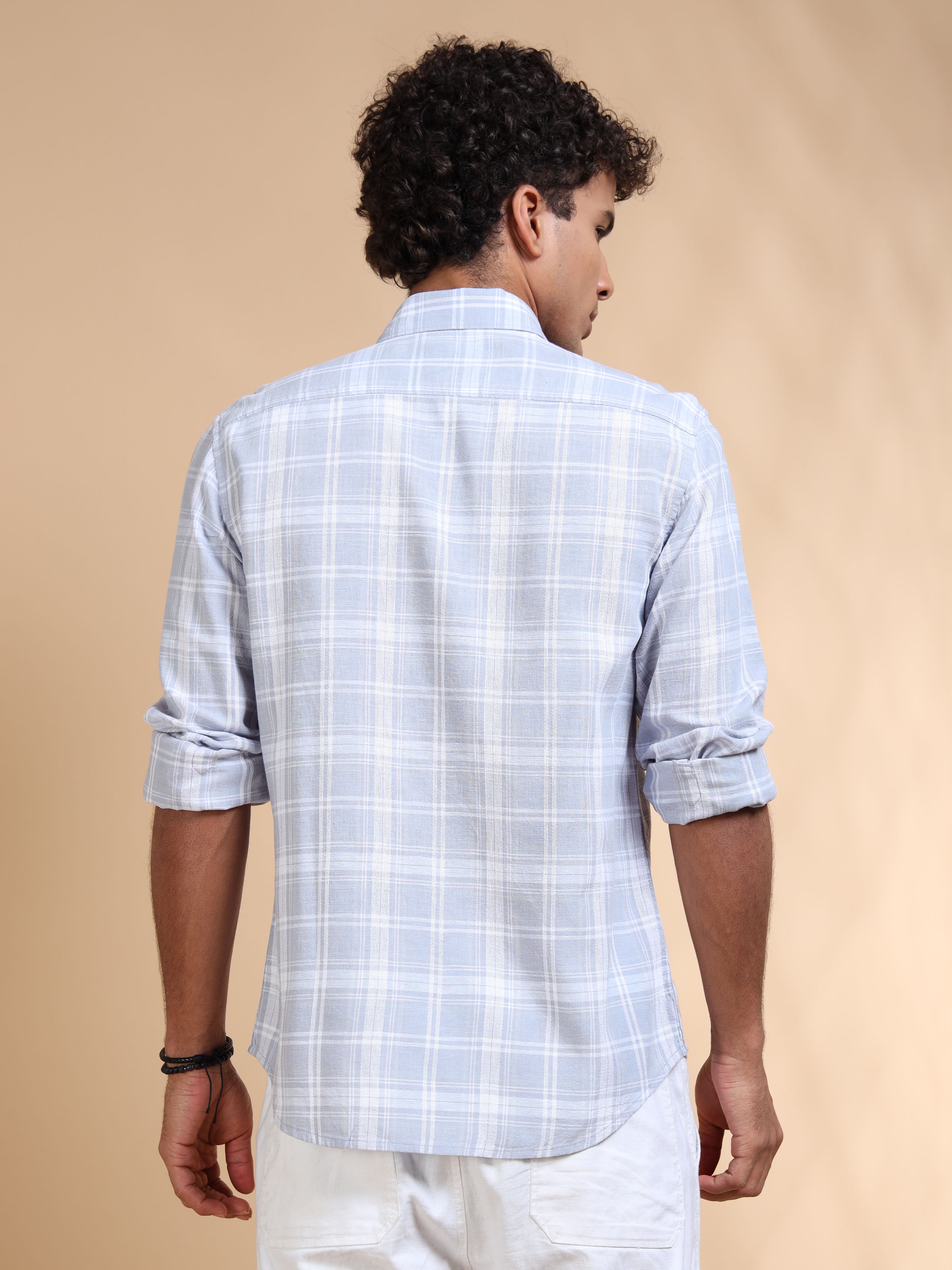 MEN'S LT.GREY CHECKS SLIM FIT SHIRT