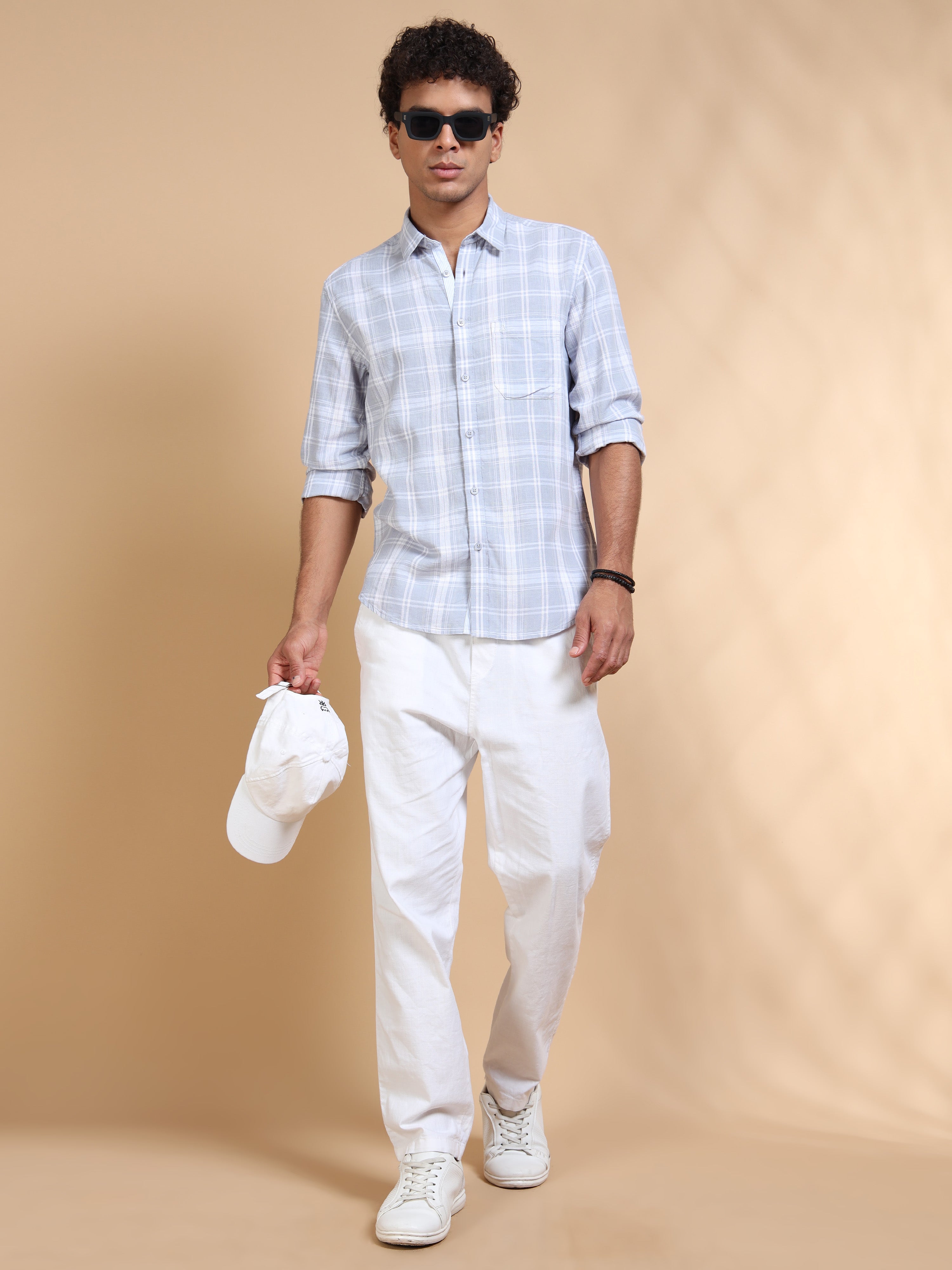 MEN'S LT.GREY CHECKS SLIM FIT SHIRT