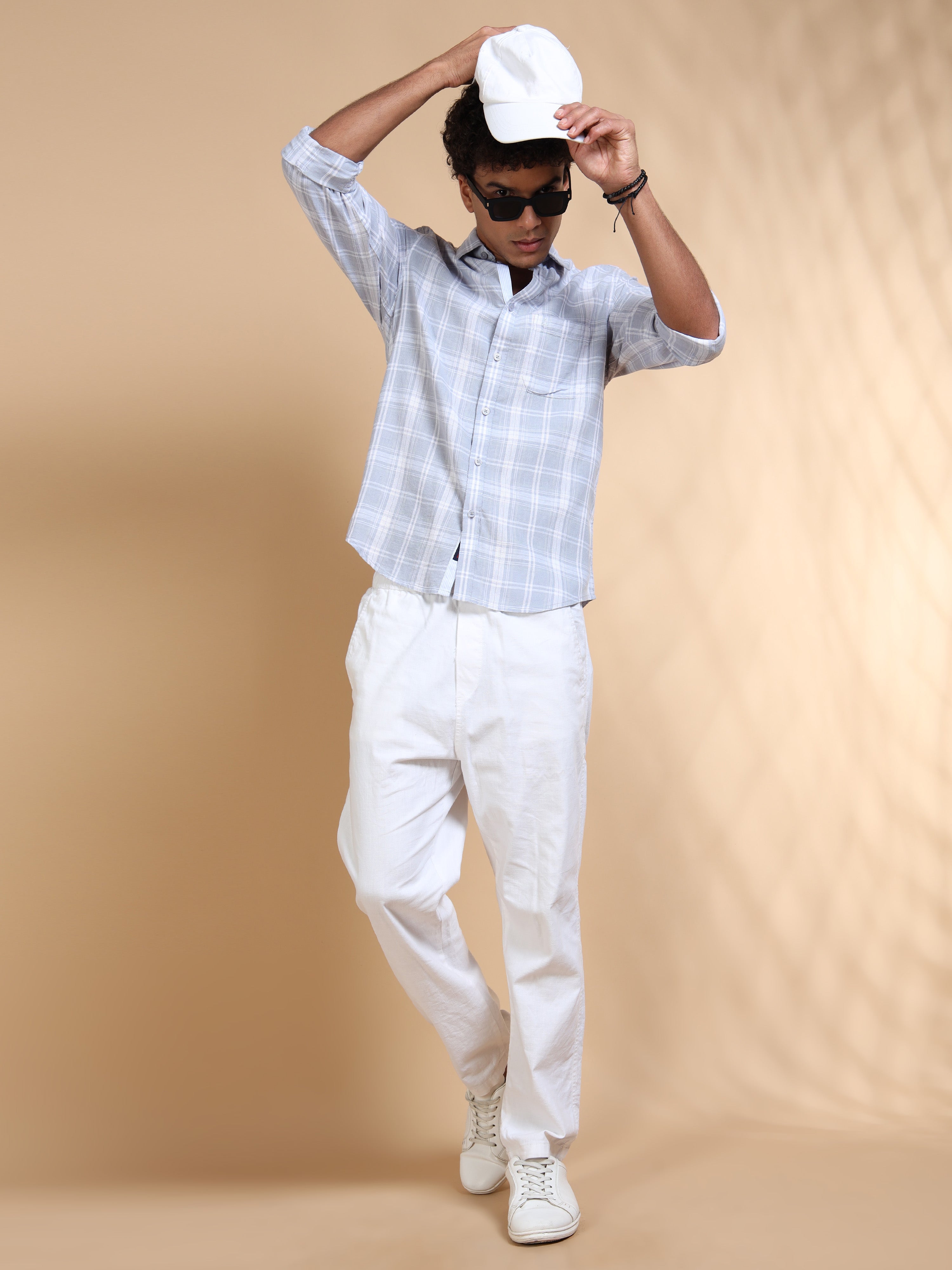 MEN'S LT.GREY CHECKS SLIM FIT SHIRT