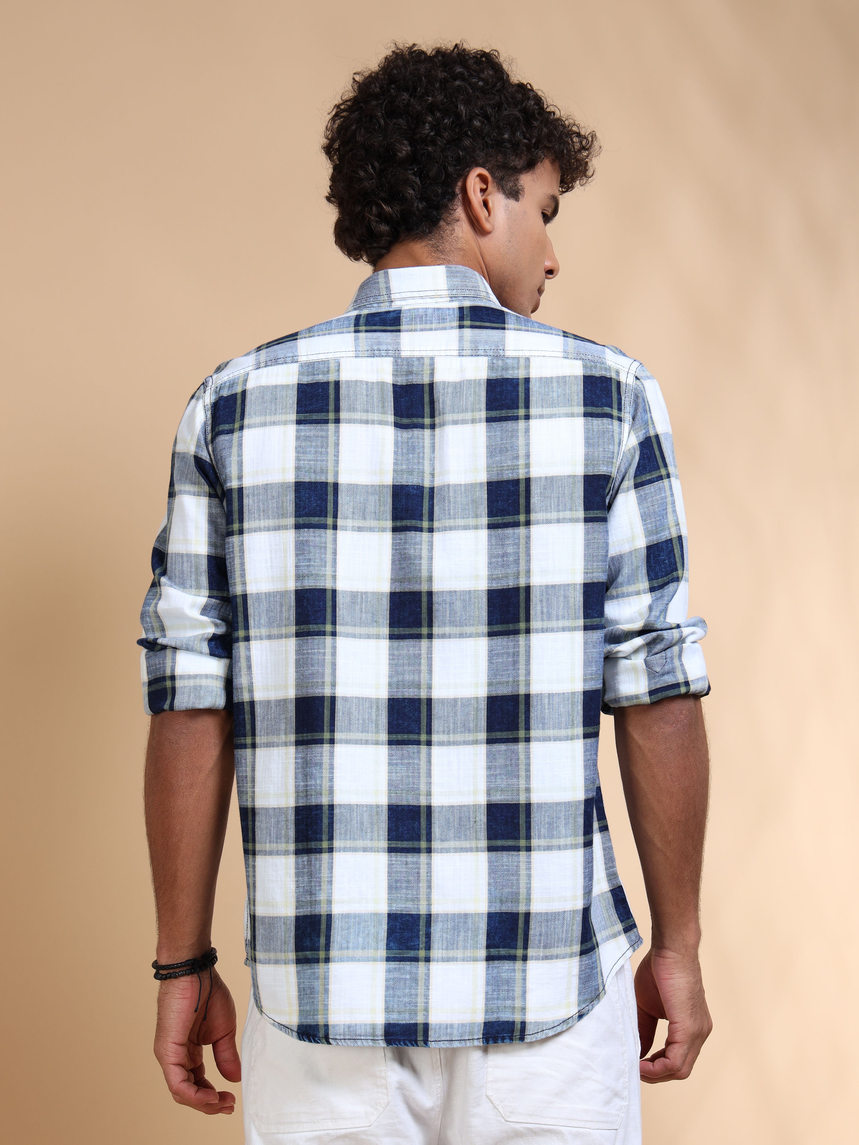 MEN'S GREEN INDIGO CHECKS SLIM FIT SHIRT