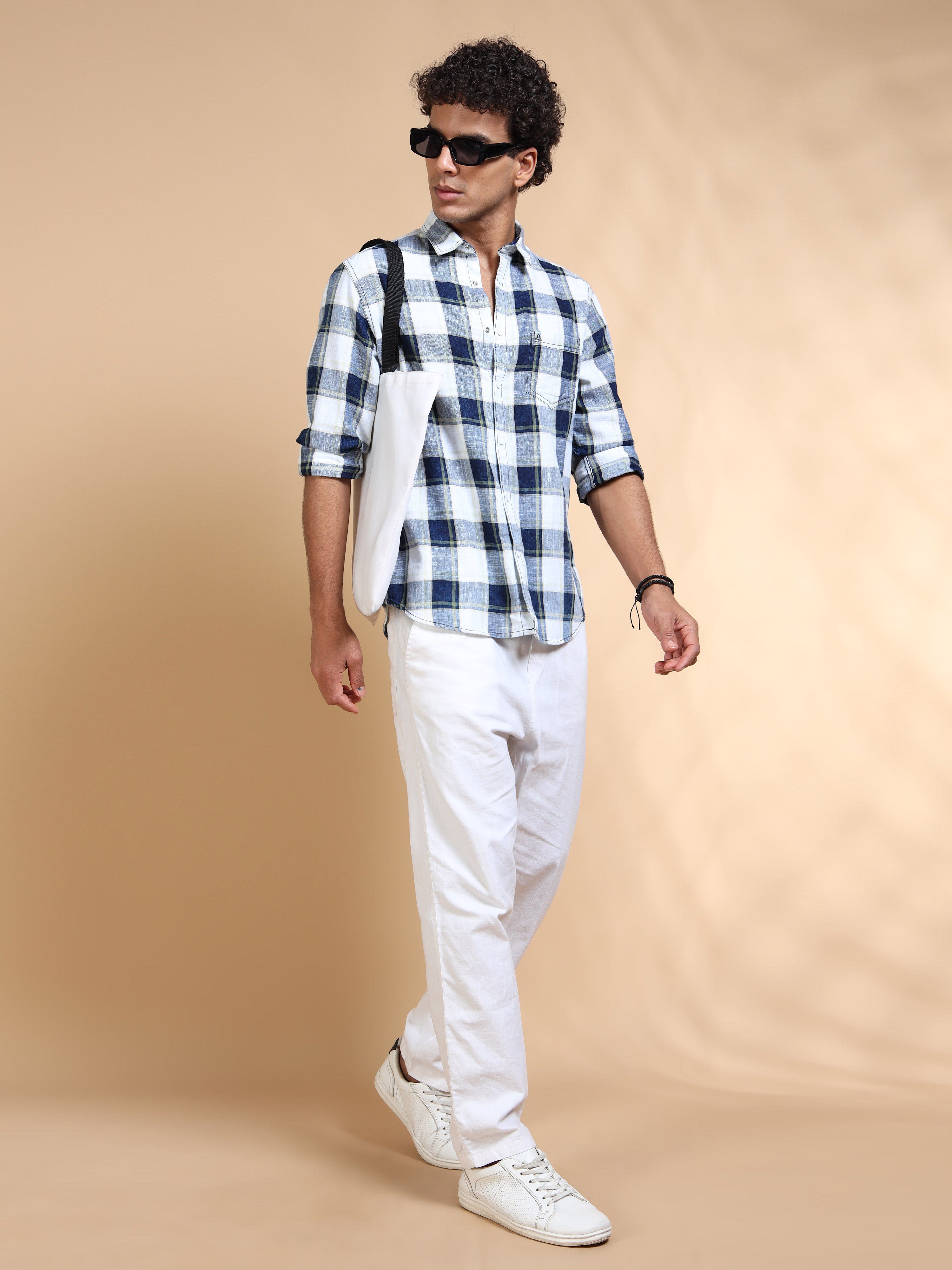 MEN'S GREEN INDIGO CHECKS SLIM FIT SHIRT