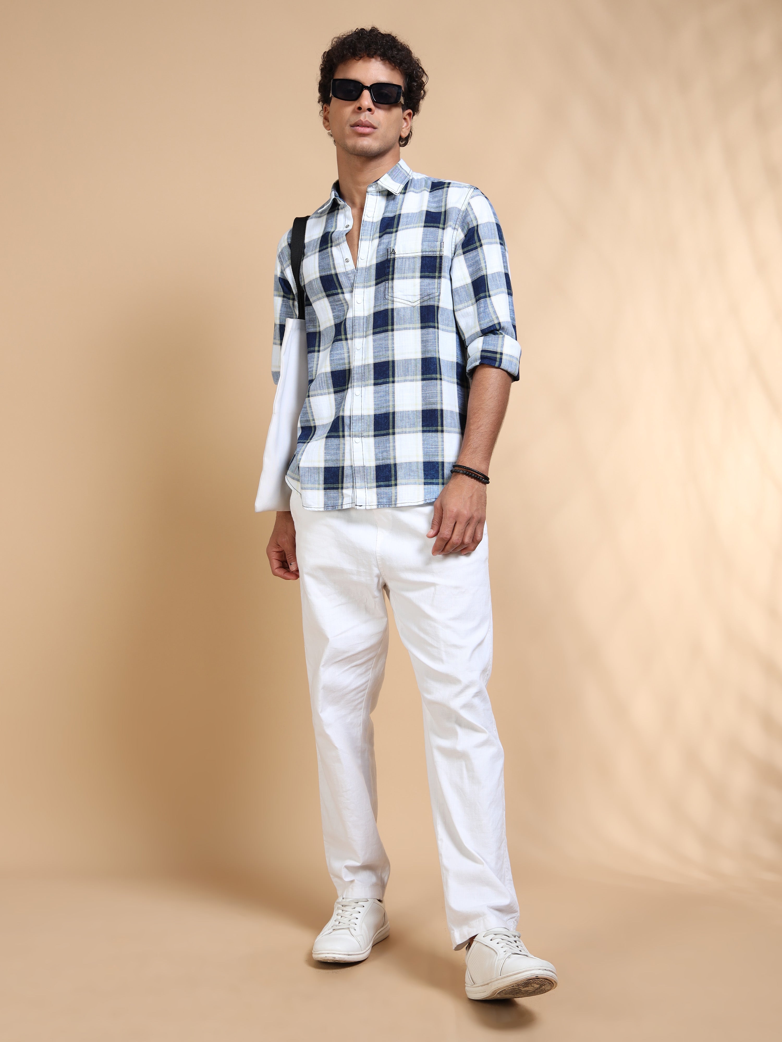 MEN'S GREEN INDIGO CHECKS SLIM FIT SHIRT