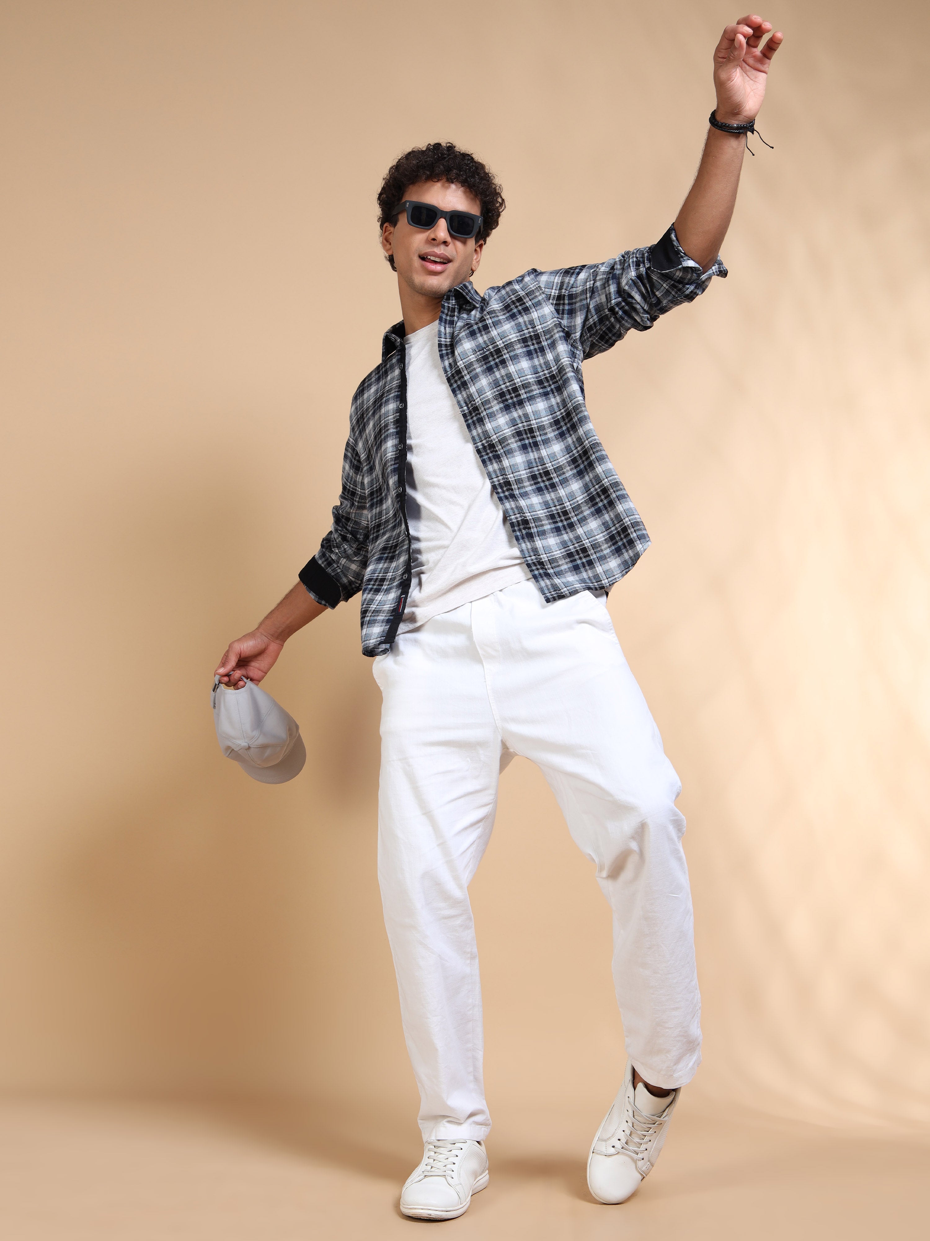 MEN'S LT.GREY BRUSHING CHECKS SLIM FIT SHIRT