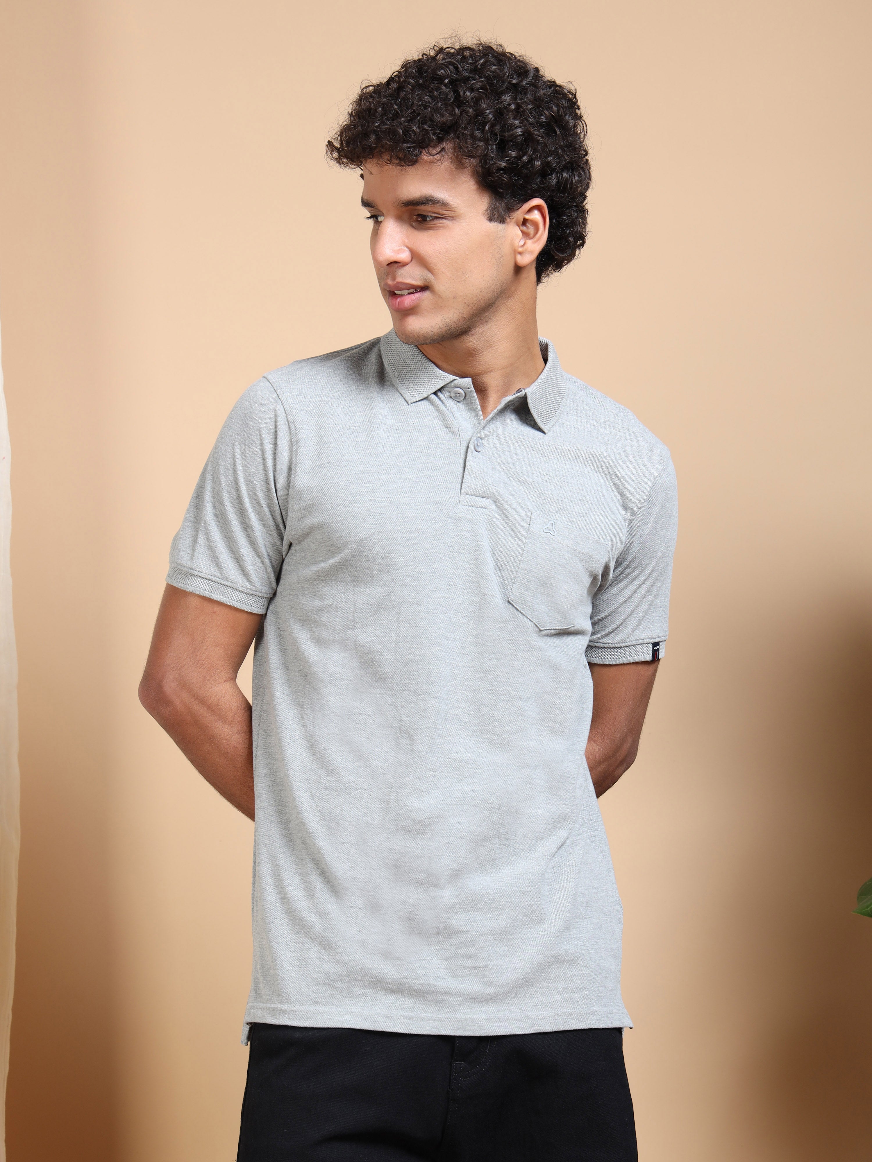 MEN'S GREY MELANGE SLIM FIT POLO TSHIRT