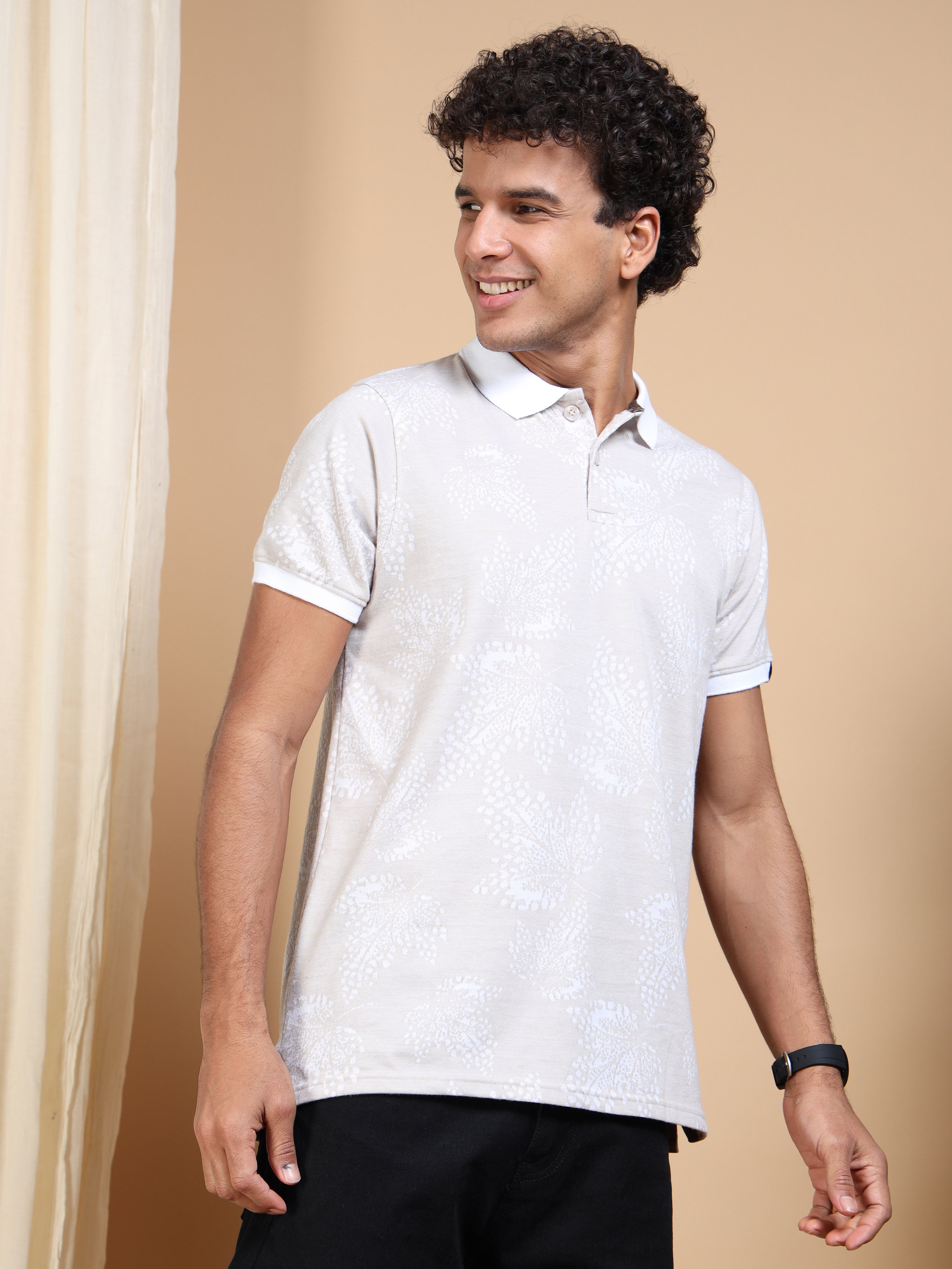 MEN'S BEIGE SLIM FIT POLO TSHIRT