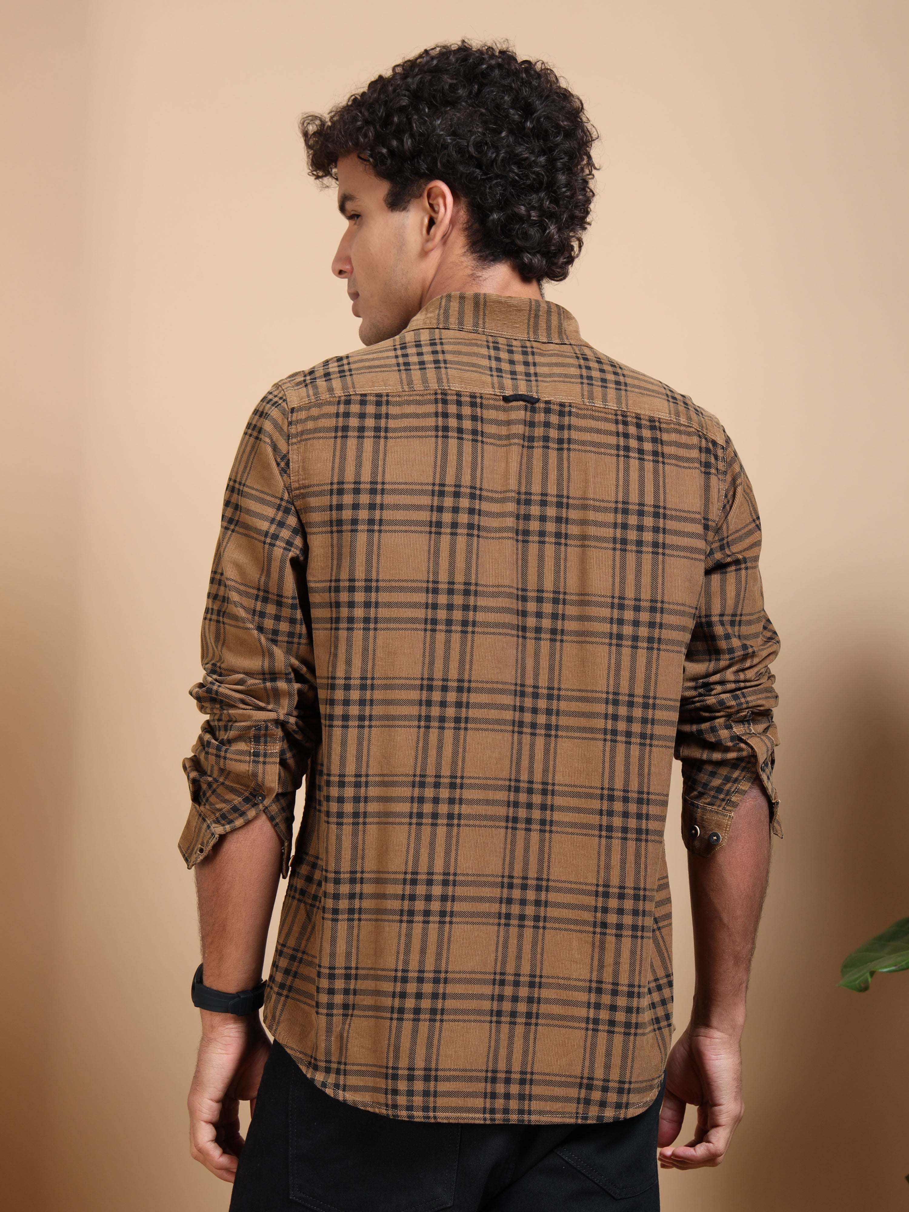 MEN'S DK.KHAKI CHECKS SLIM FIT SHIRT