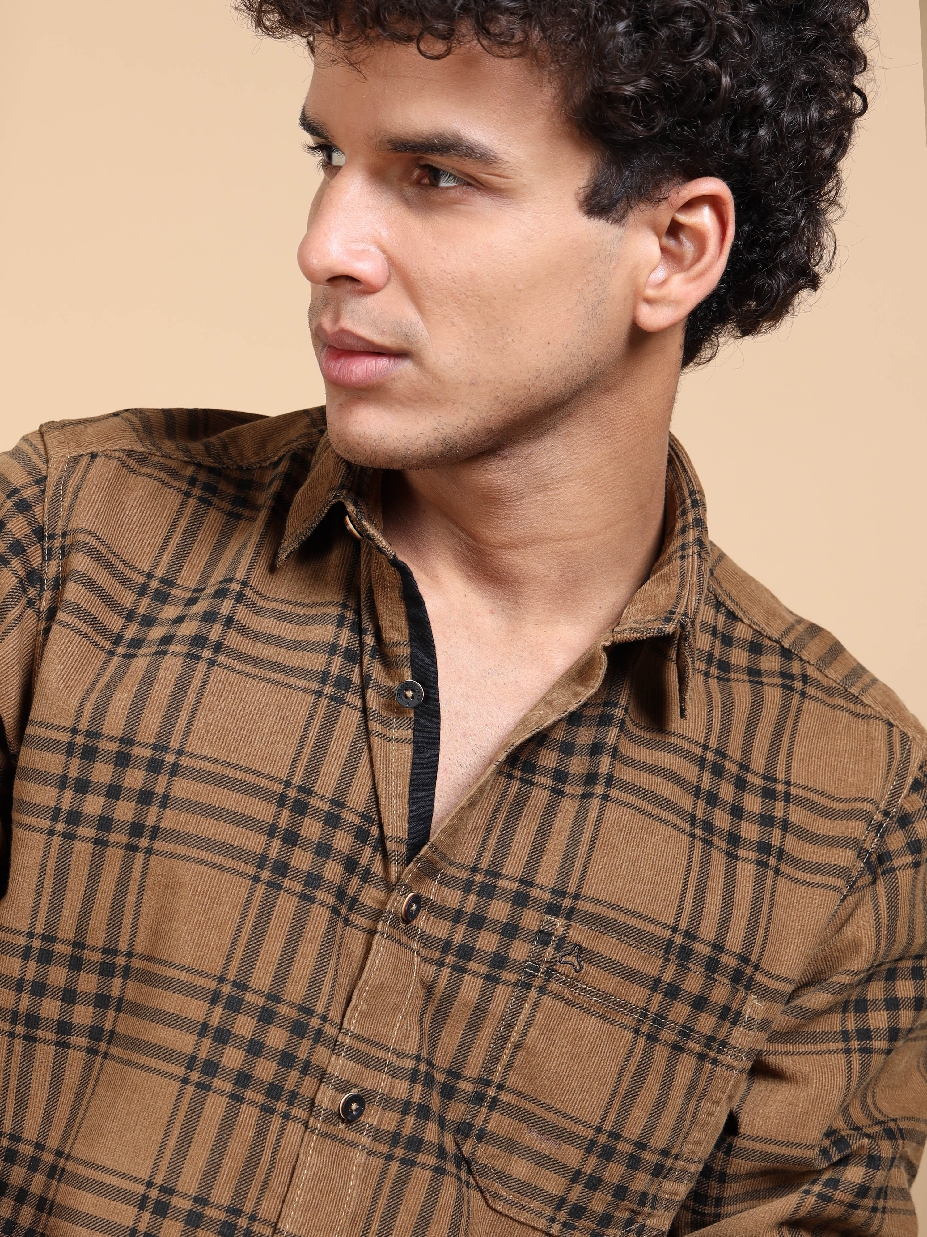 MEN'S DK.KHAKI CHECKS SLIM FIT SHIRT