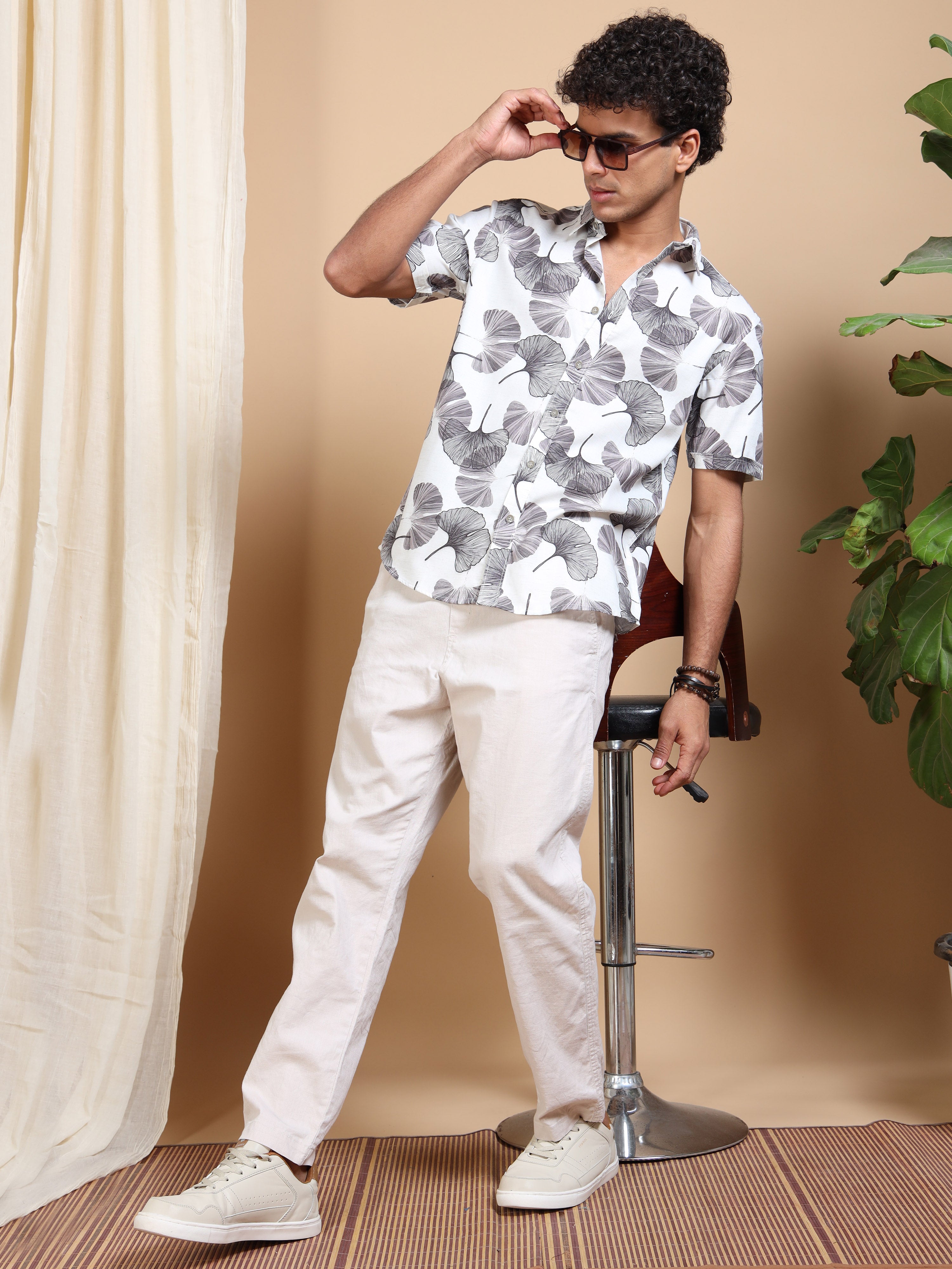 MEN'S LT.BROWN PRINT SLIM FIT SHIRT