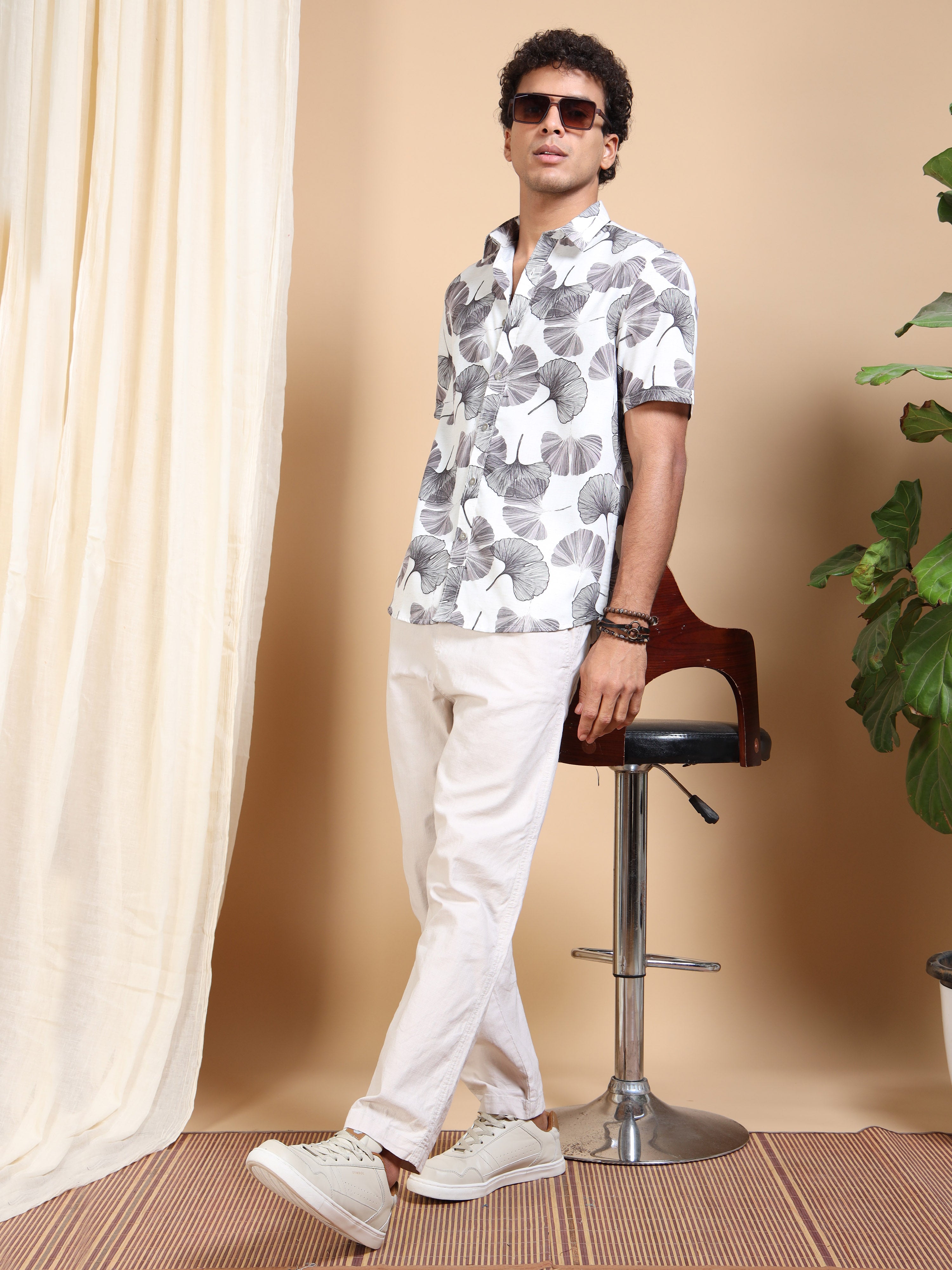 MEN'S LT.BROWN PRINT SLIM FIT SHIRT