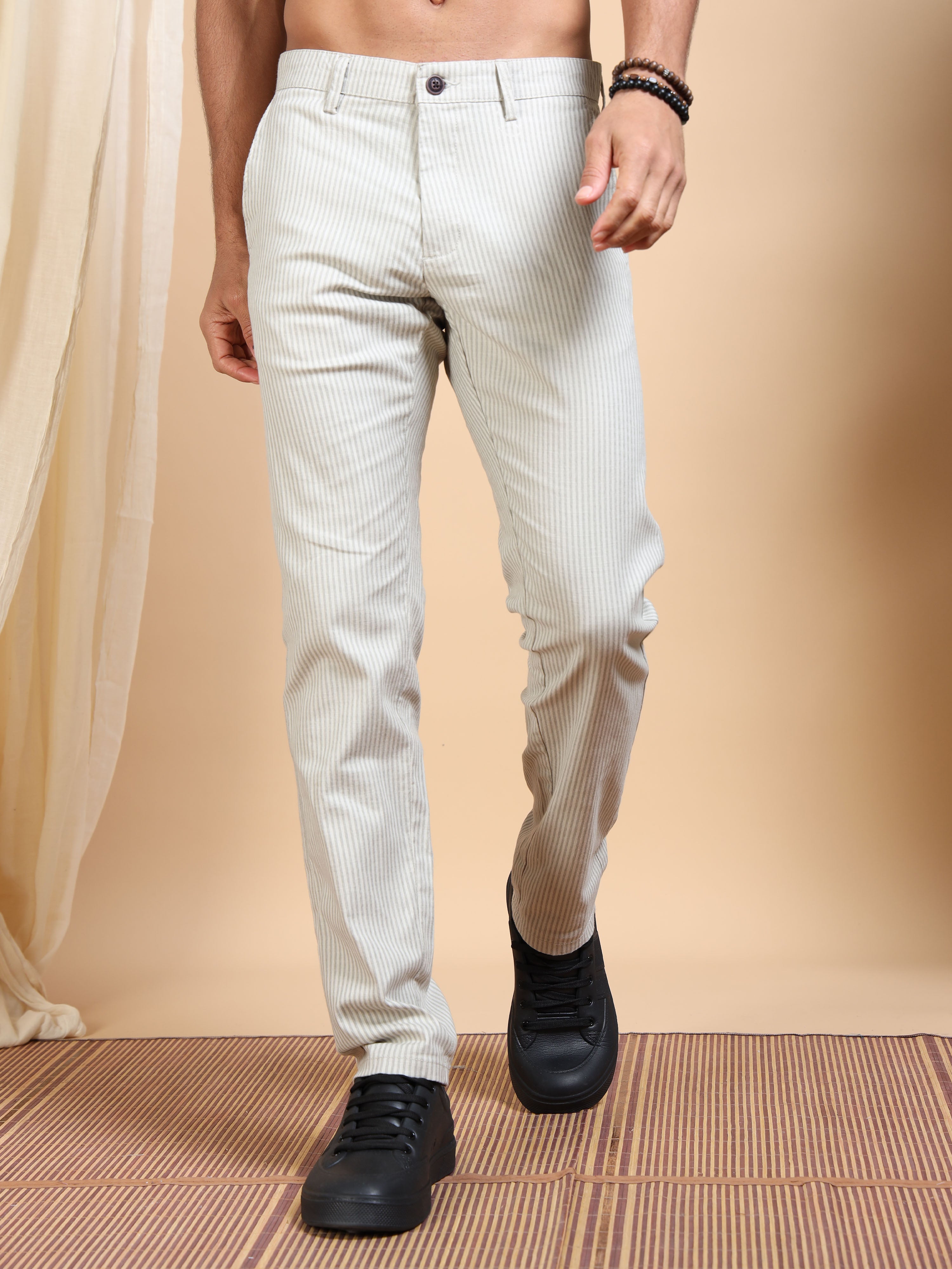 MEN'S  LT.GREY STRIPES SLIM FIT TROUSER