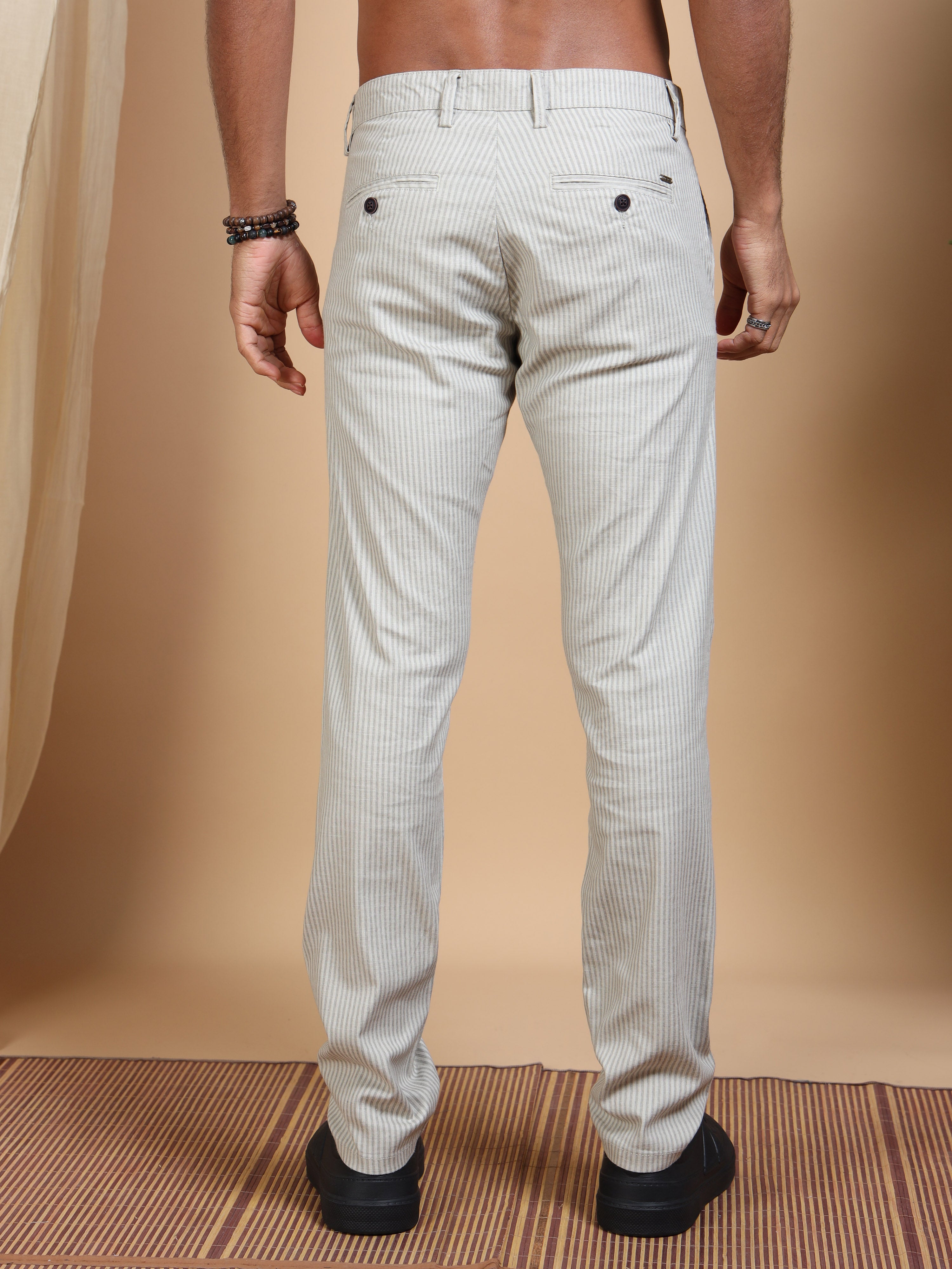 MEN'S  LT.GREY STRIPES SLIM FIT TROUSER