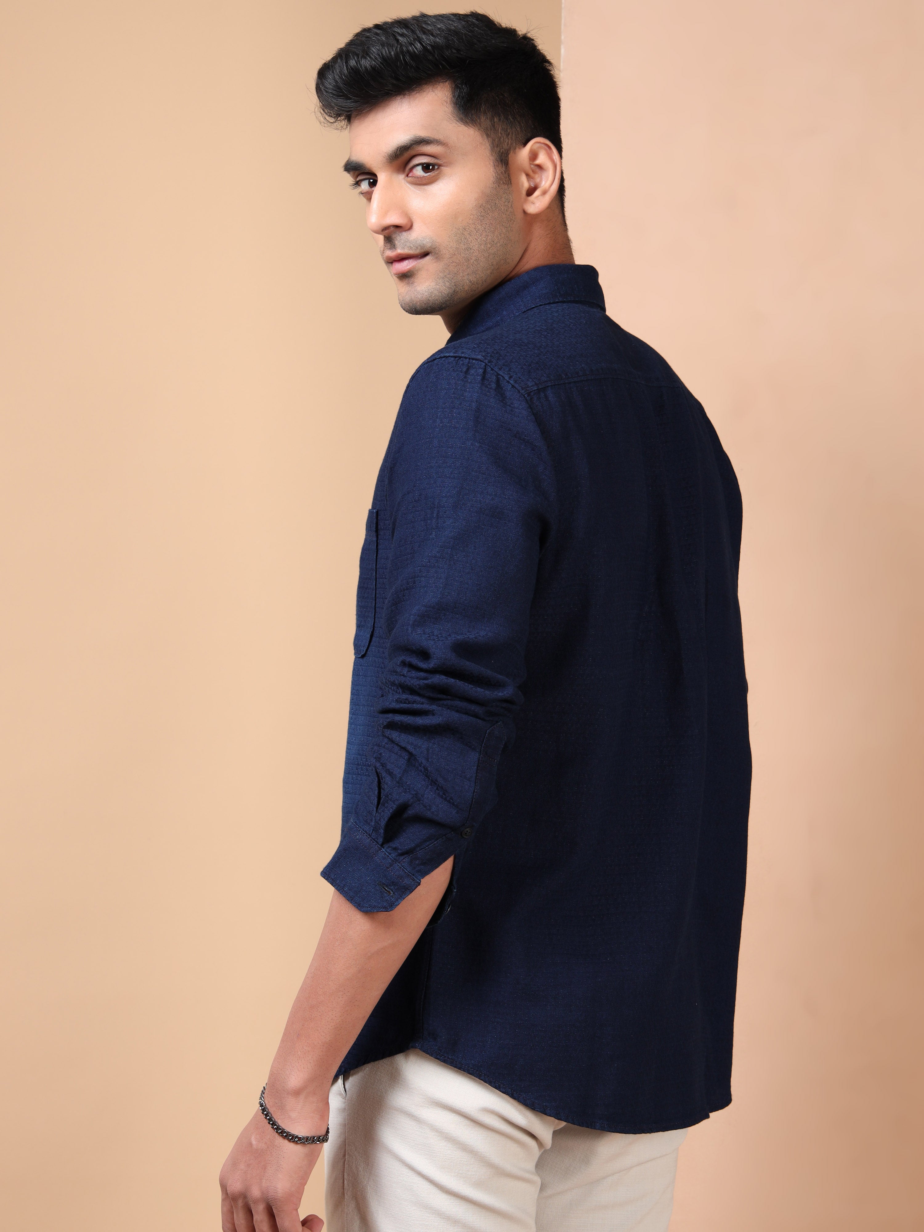 MEN'S INDIGO SOLID SLIM FIT SHIRT