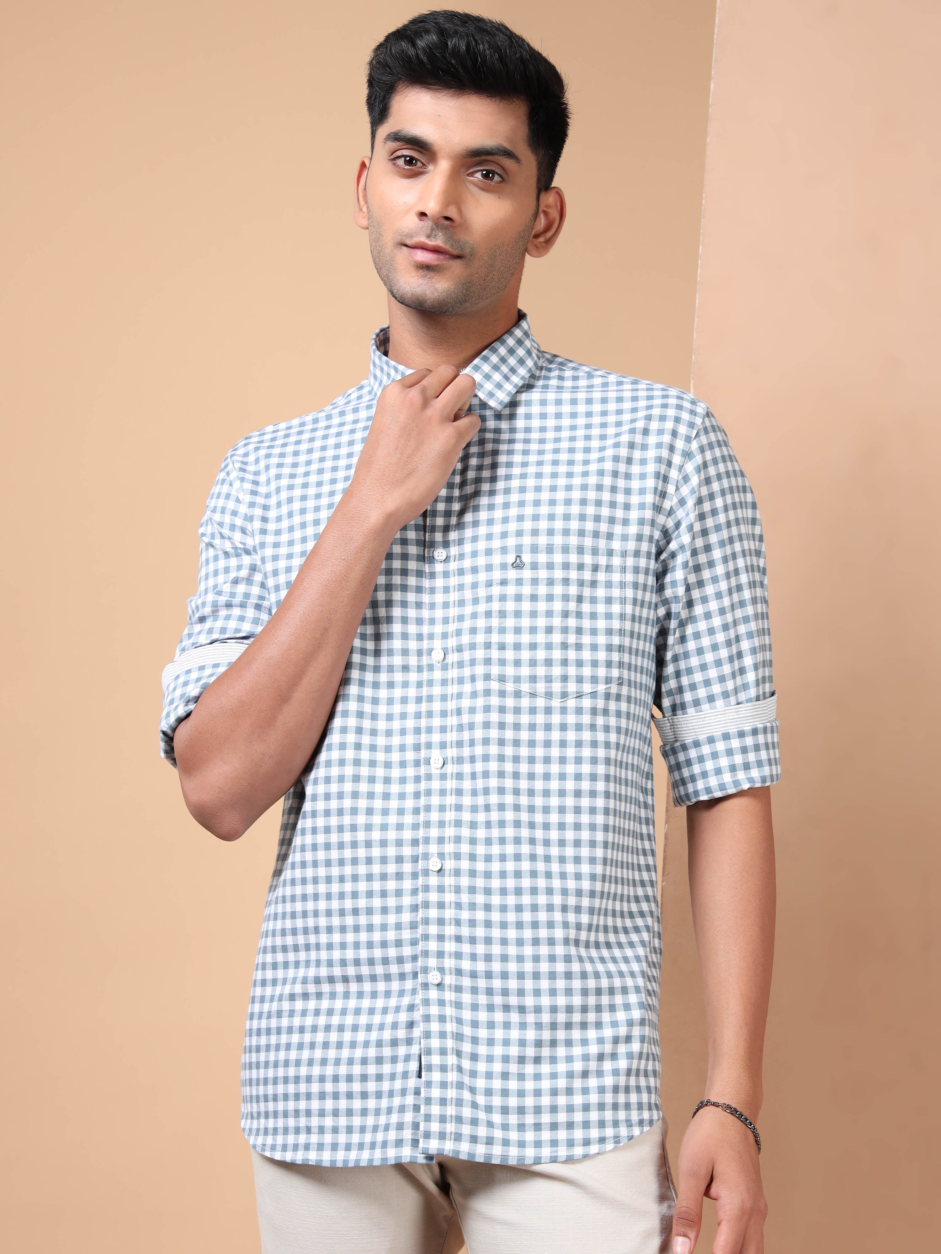 MEN'S BLUE CHECKS SLIM FIT SHIRT