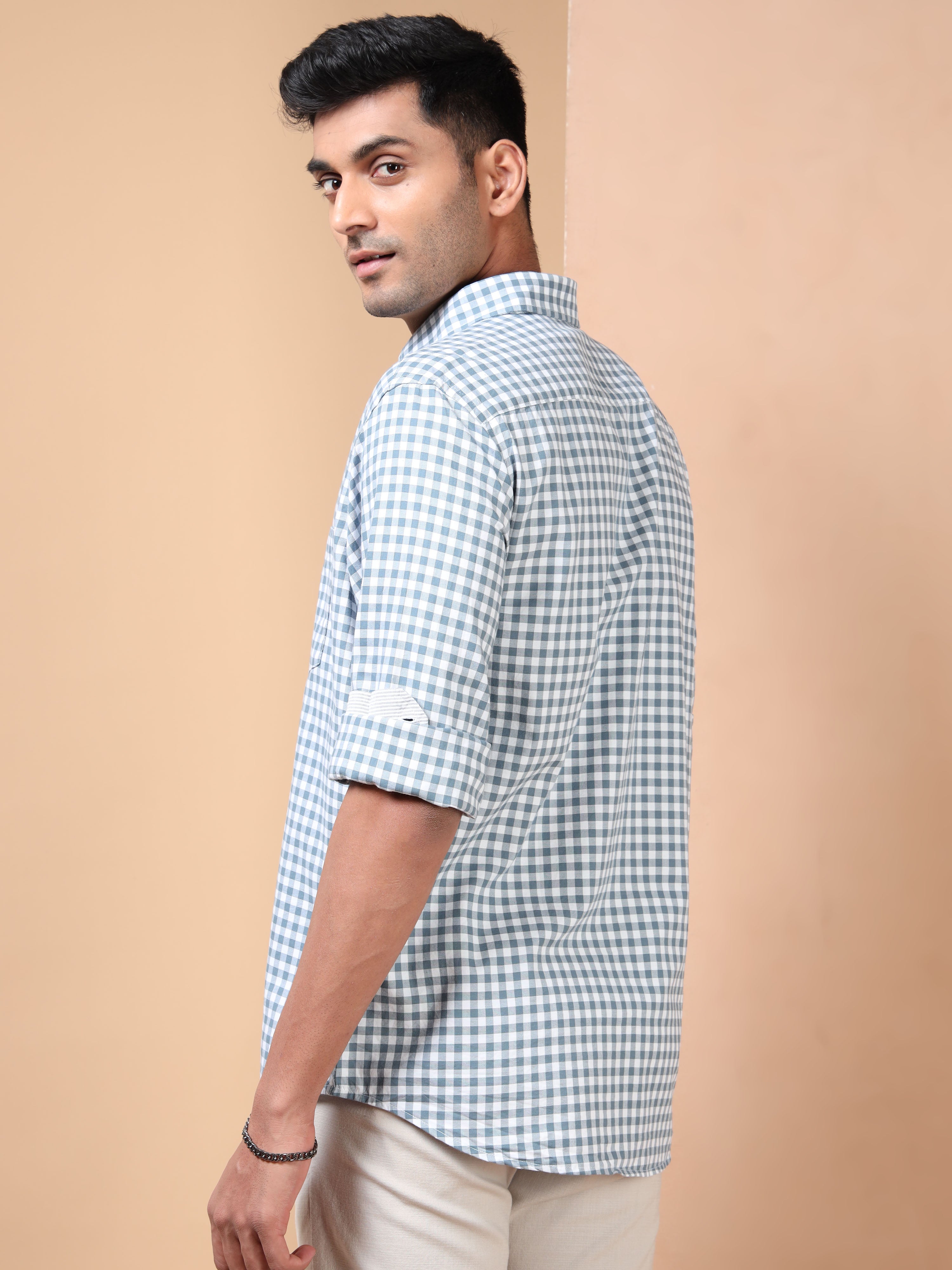 MEN'S BLUE CHECKS SLIM FIT SHIRT