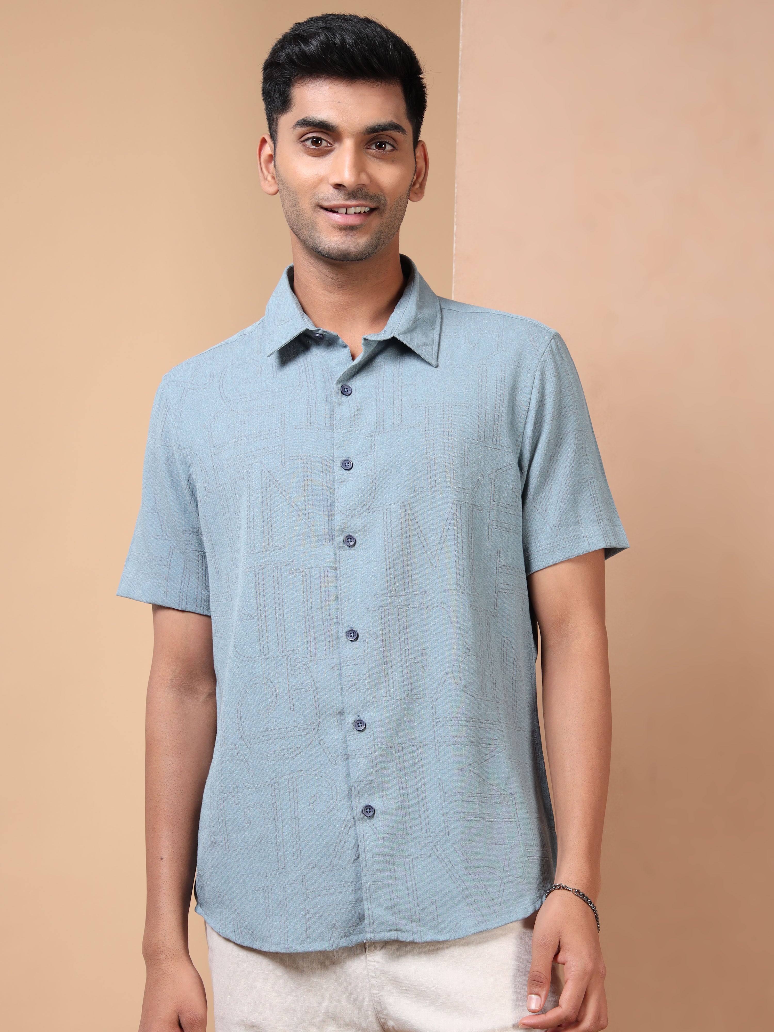 MEN'S TEEL BLUE SOLID SLIM FIT SHIRT