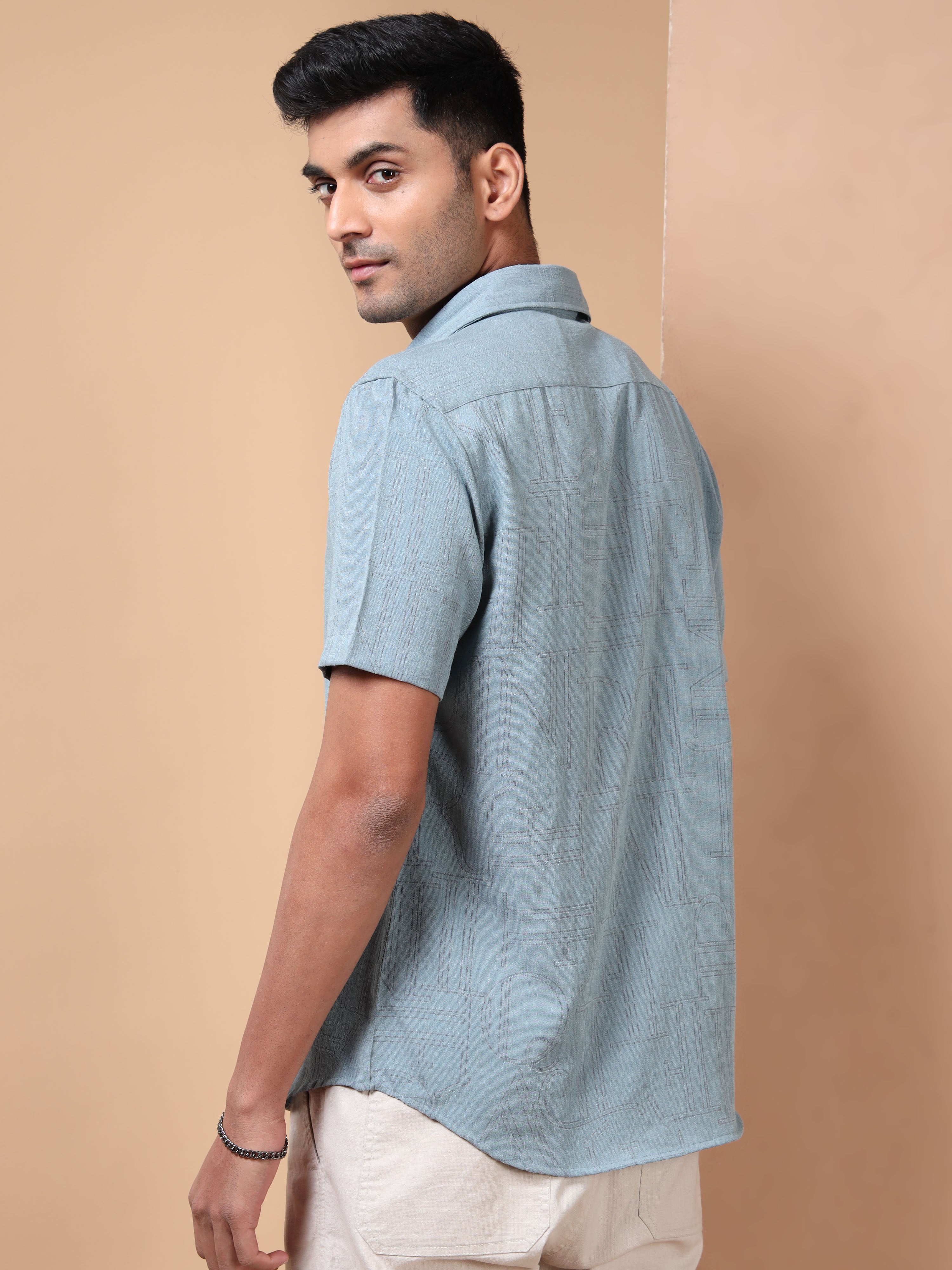 MEN'S TEEL BLUE SOLID SLIM FIT SHIRT