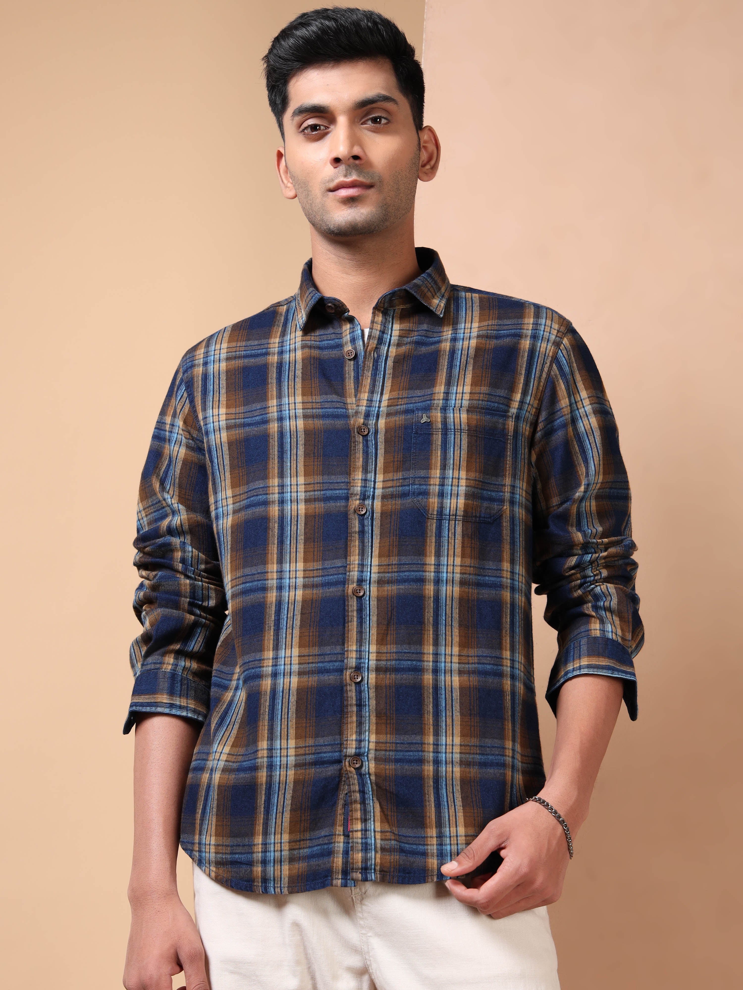 MEN'S DK.BROWN CHECKS  SLIM FIT SHIRT