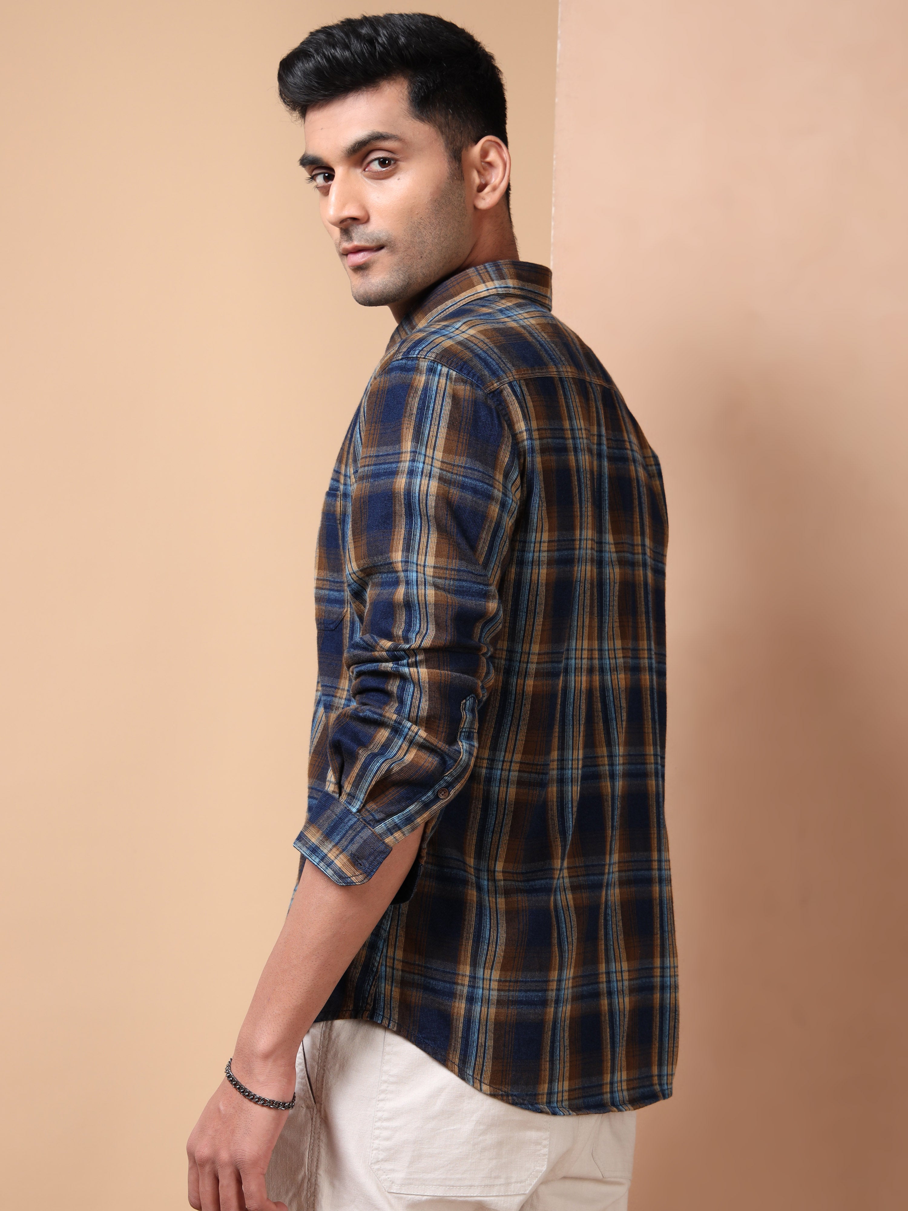 MEN'S DK.BROWN CHECKS  SLIM FIT SHIRT