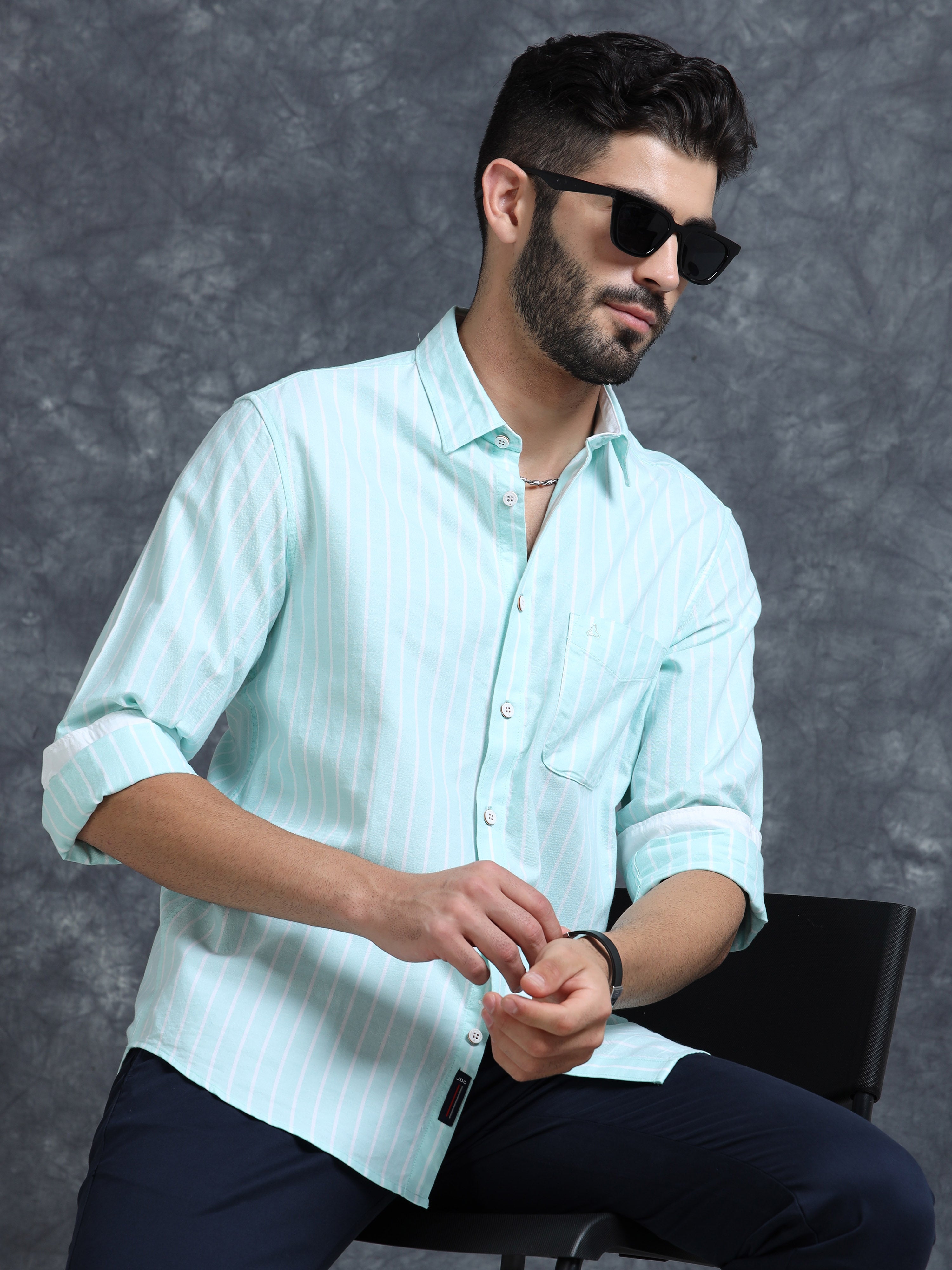 MEN'S PISTA GREEN STRIPE SLIM FIT SHIRT
