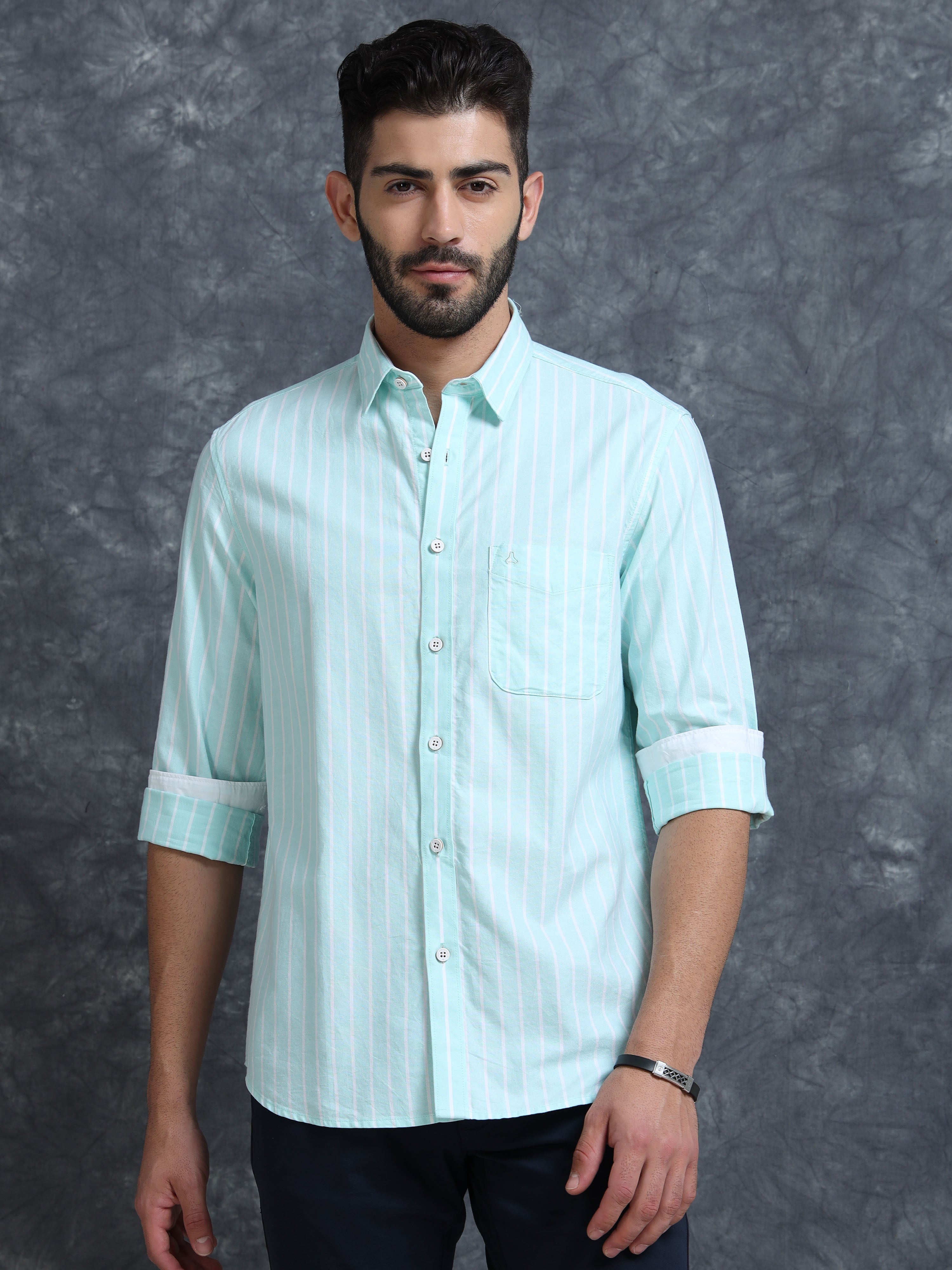 MEN'S PISTA GREEN STRIPE SLIM FIT SHIRT