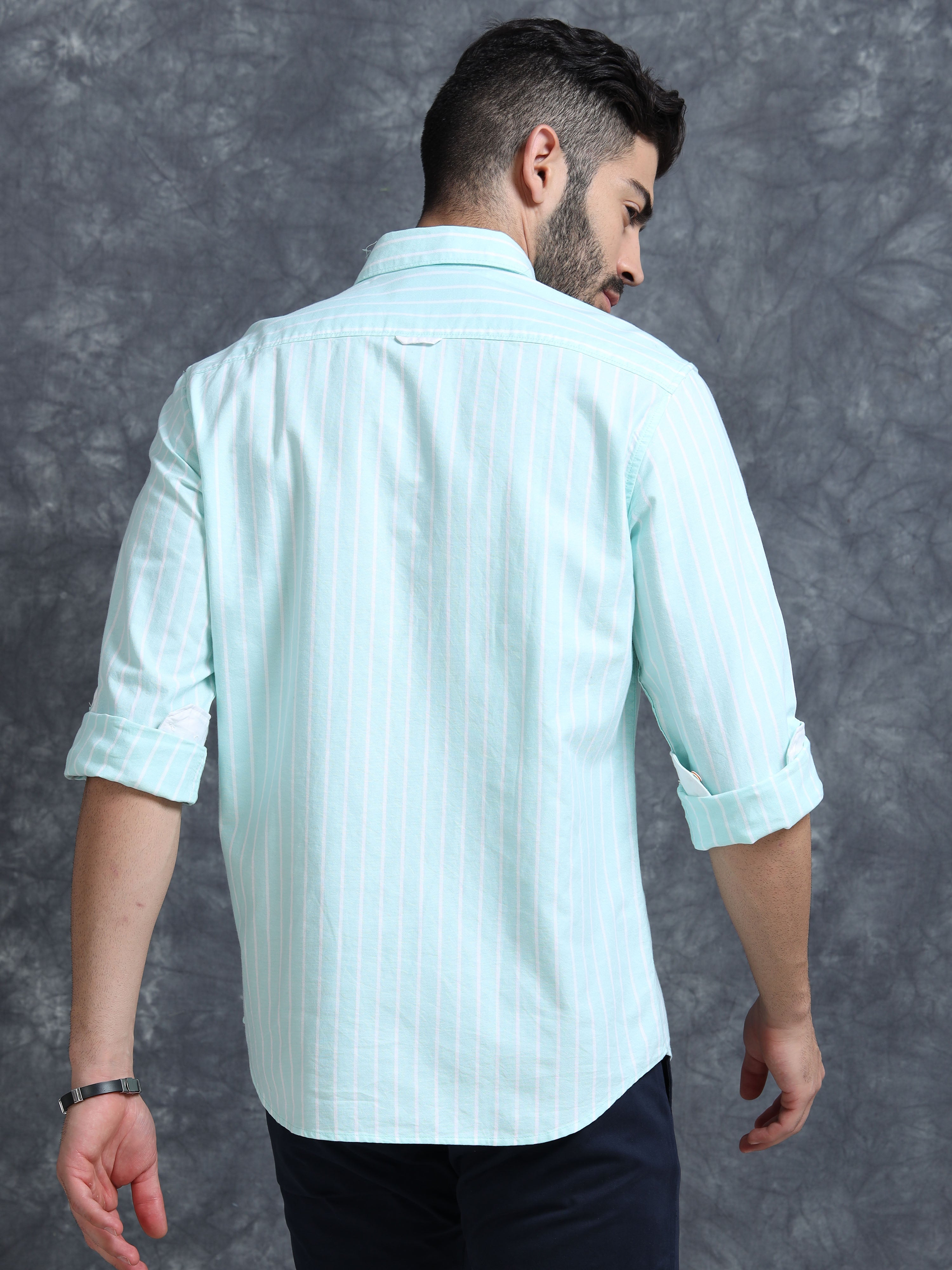 MEN'S PISTA GREEN STRIPE SLIM FIT SHIRT