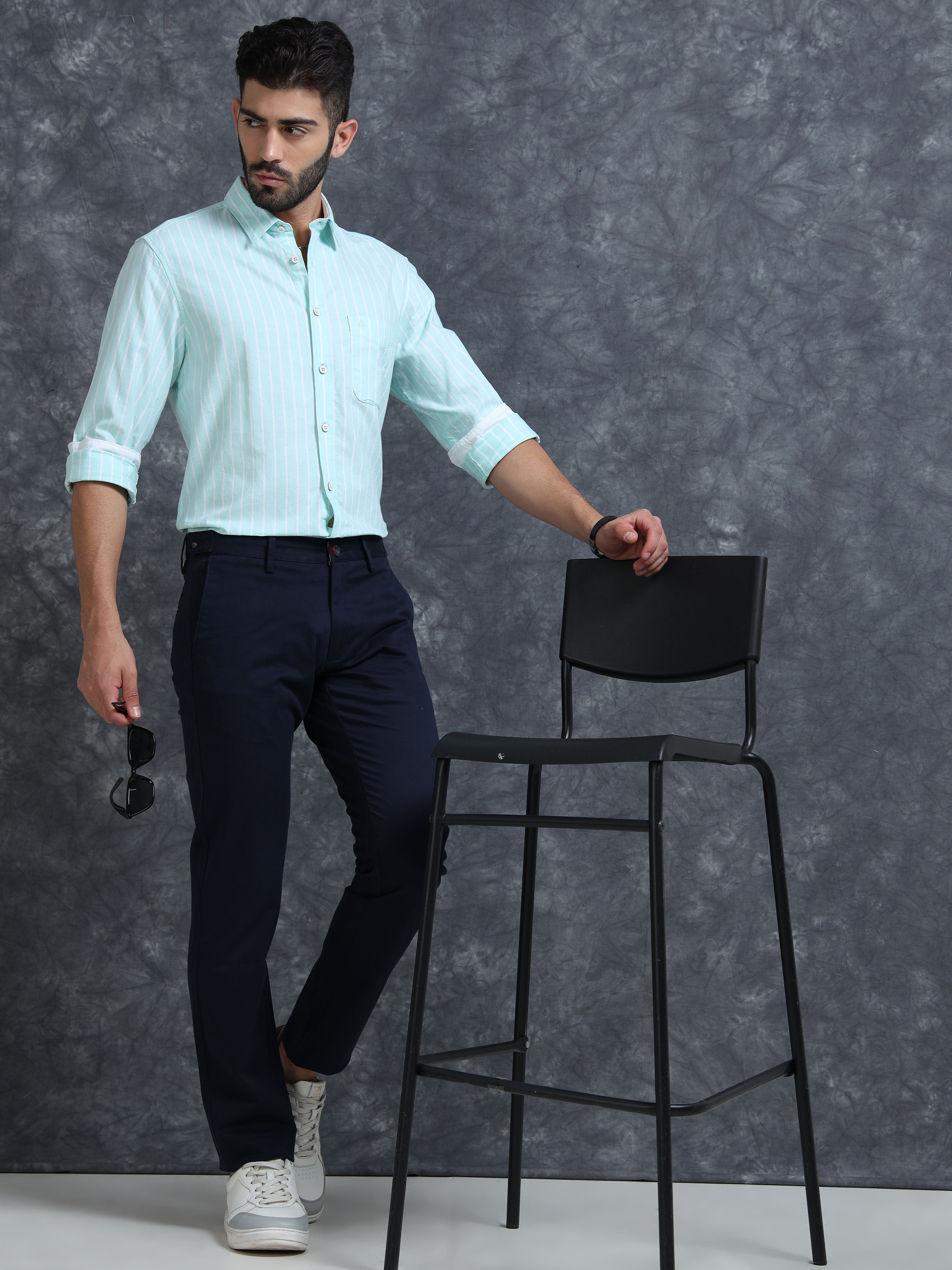 MEN'S PISTA GREEN STRIPE SLIM FIT SHIRT
