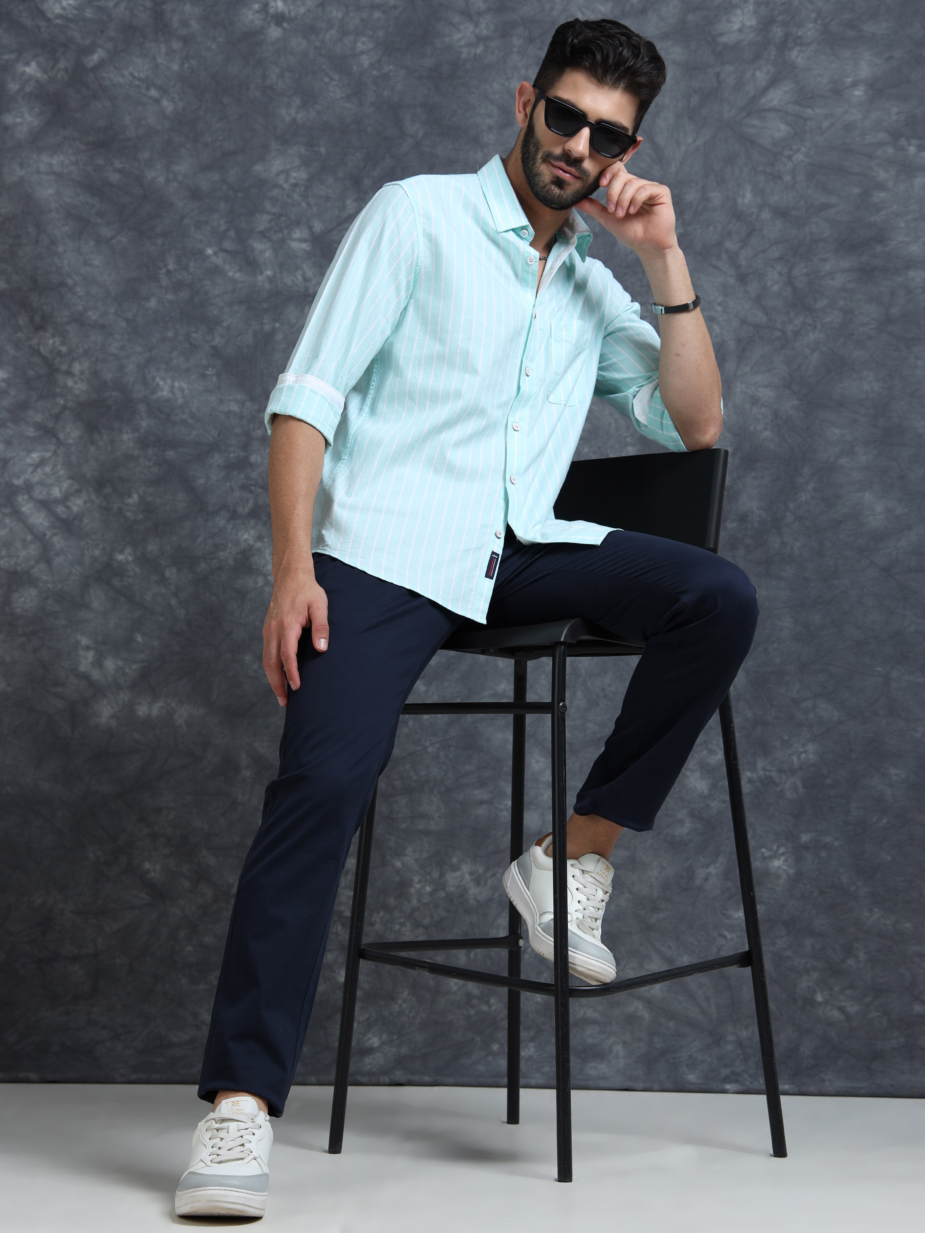 MEN'S PISTA GREEN STRIPE SLIM FIT SHIRT