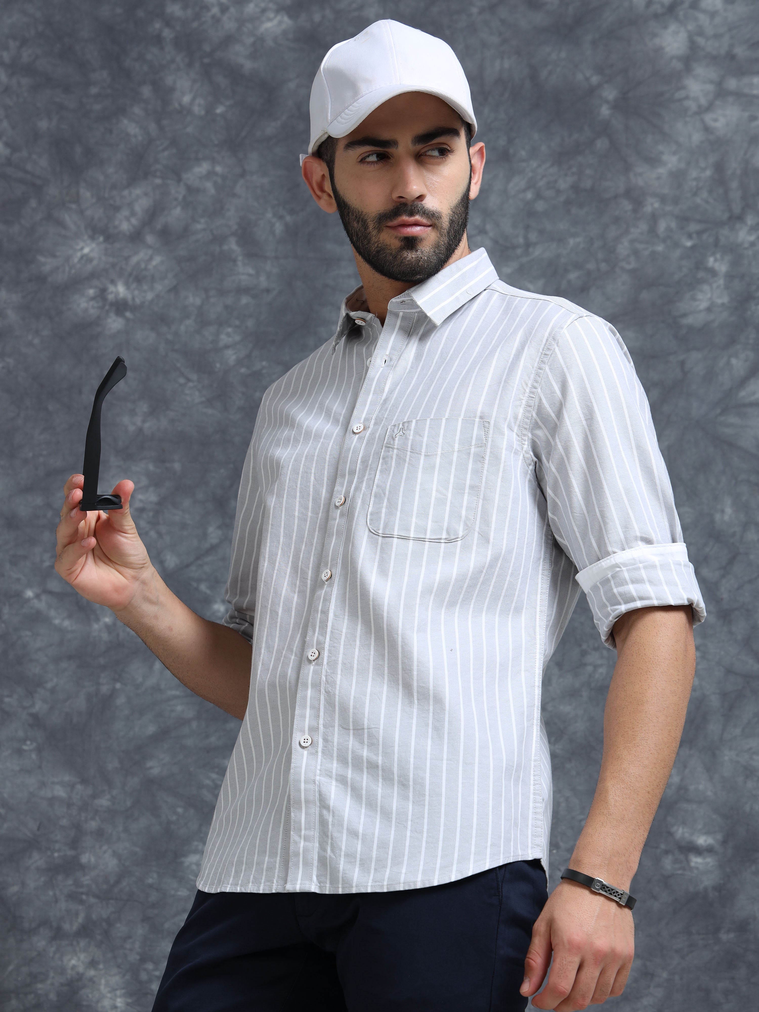 MEN'S GREY STRIPE SLIM FIT SHIRT