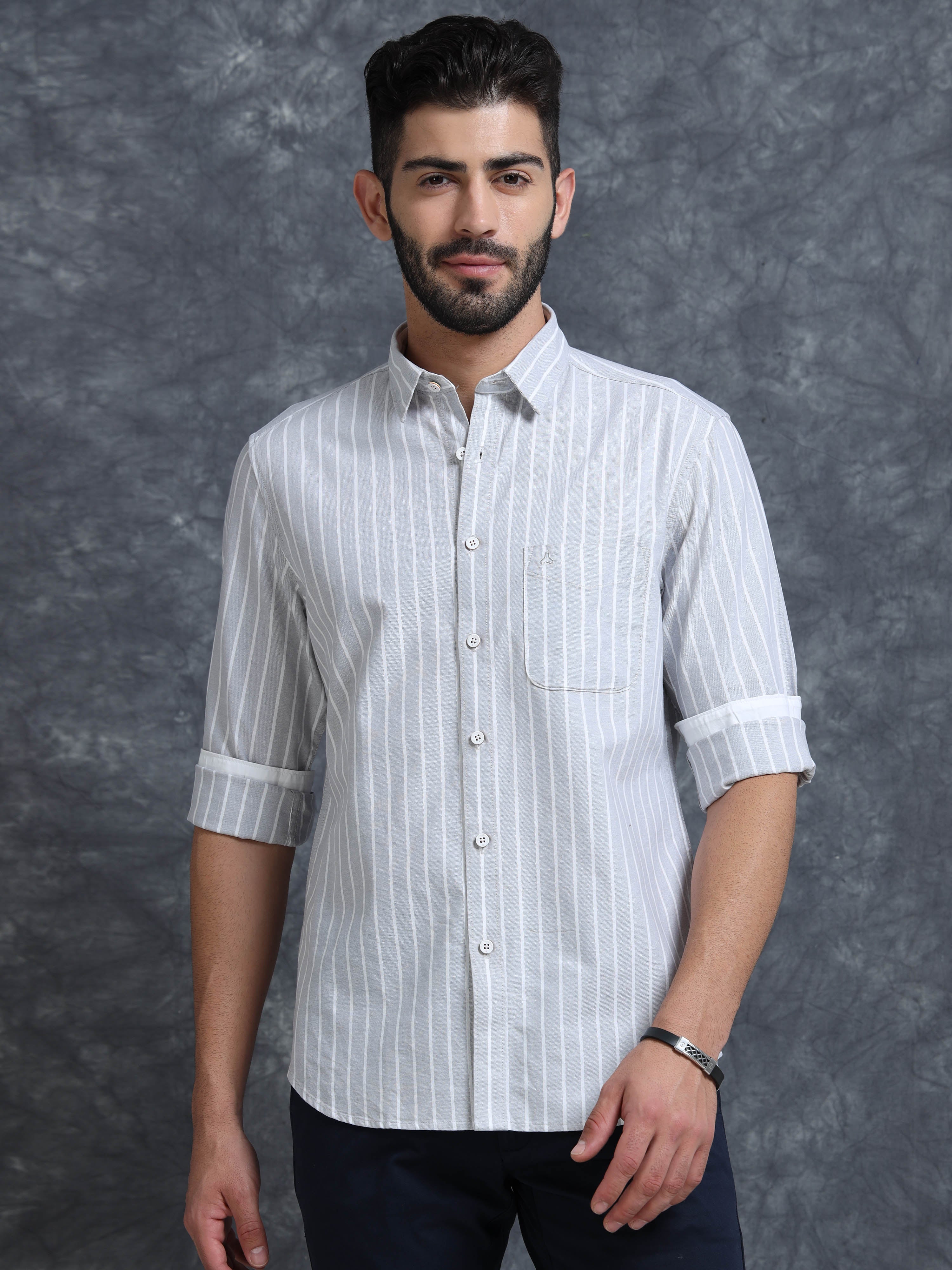 MEN'S GREY STRIPE SLIM FIT SHIRT