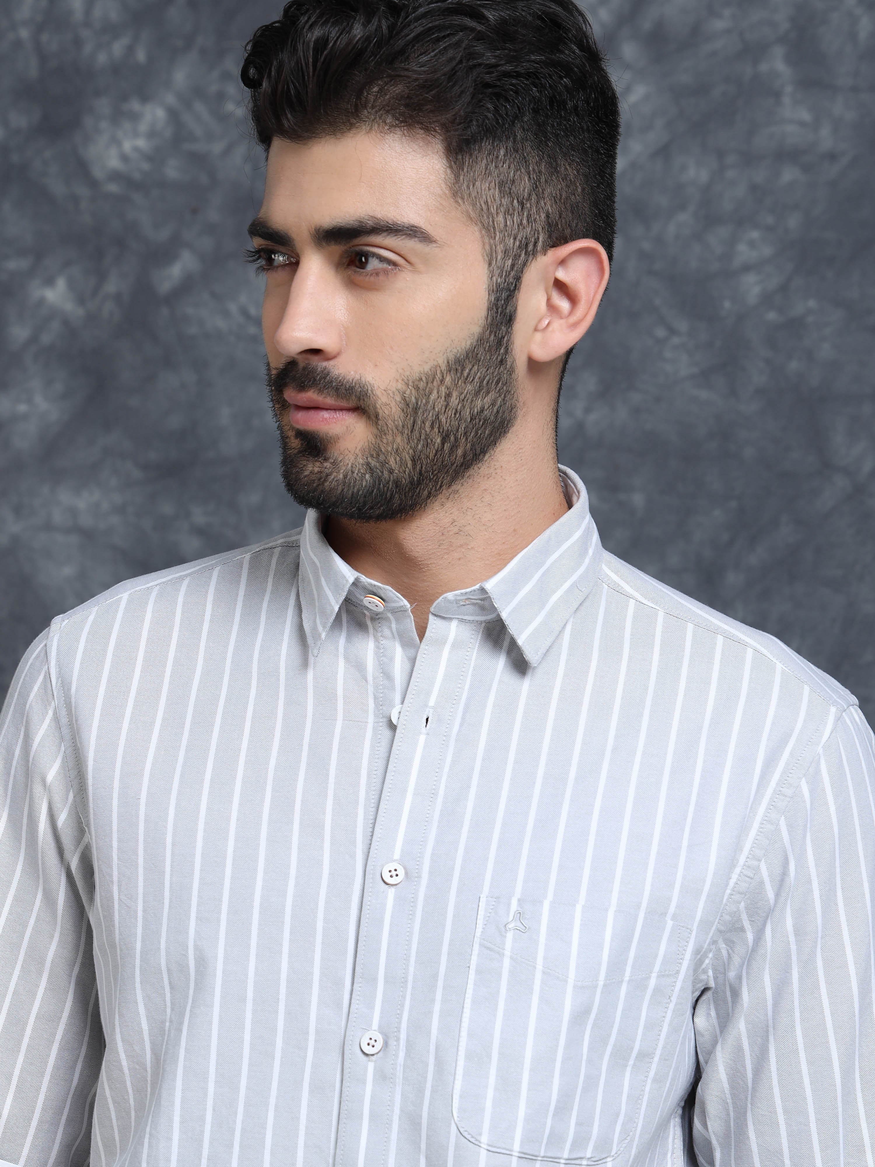 MEN'S GREY STRIPE SLIM FIT SHIRT