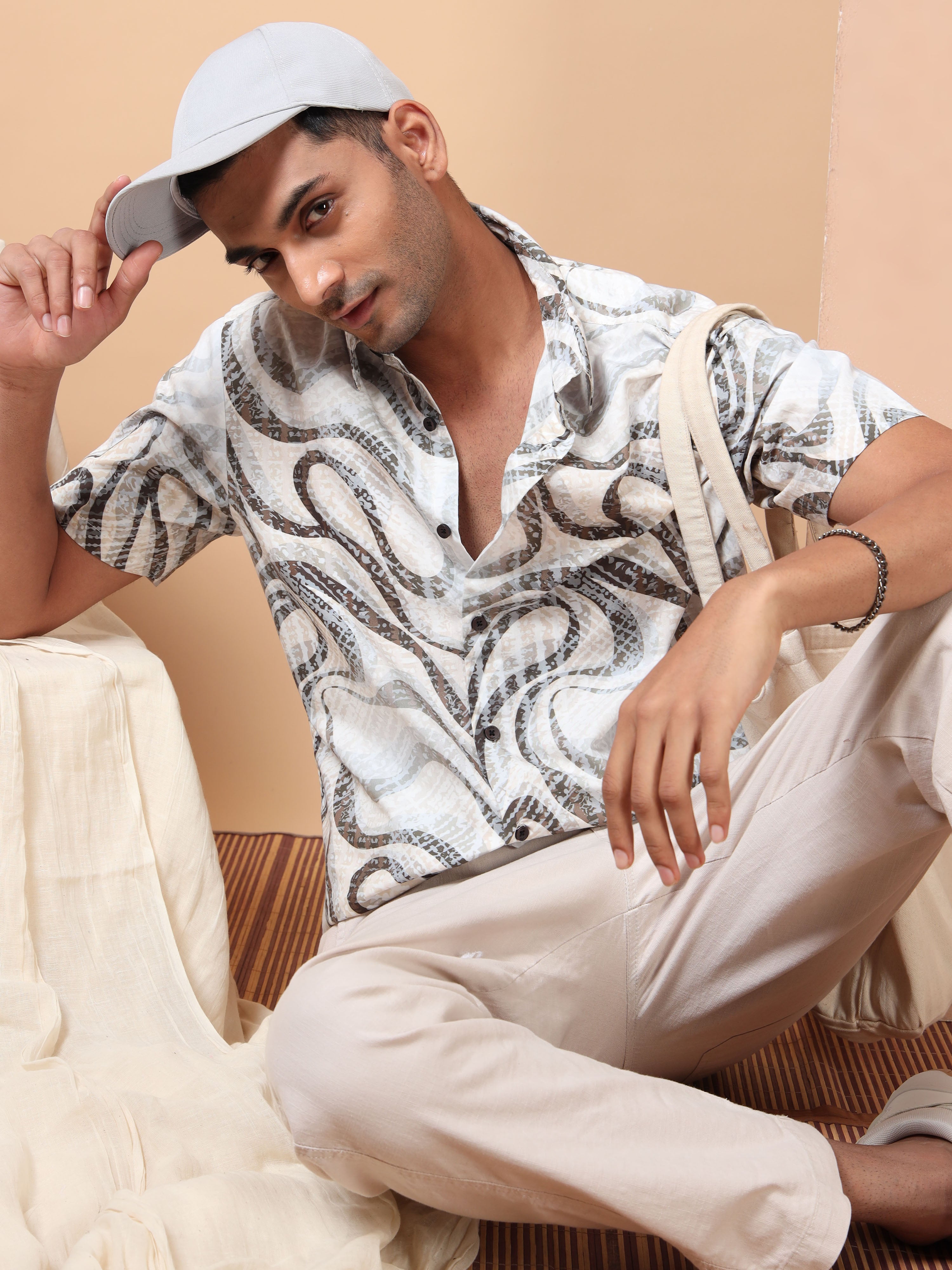 MEN'S DK.BROWN PRINT SLIM FIT SHIRT