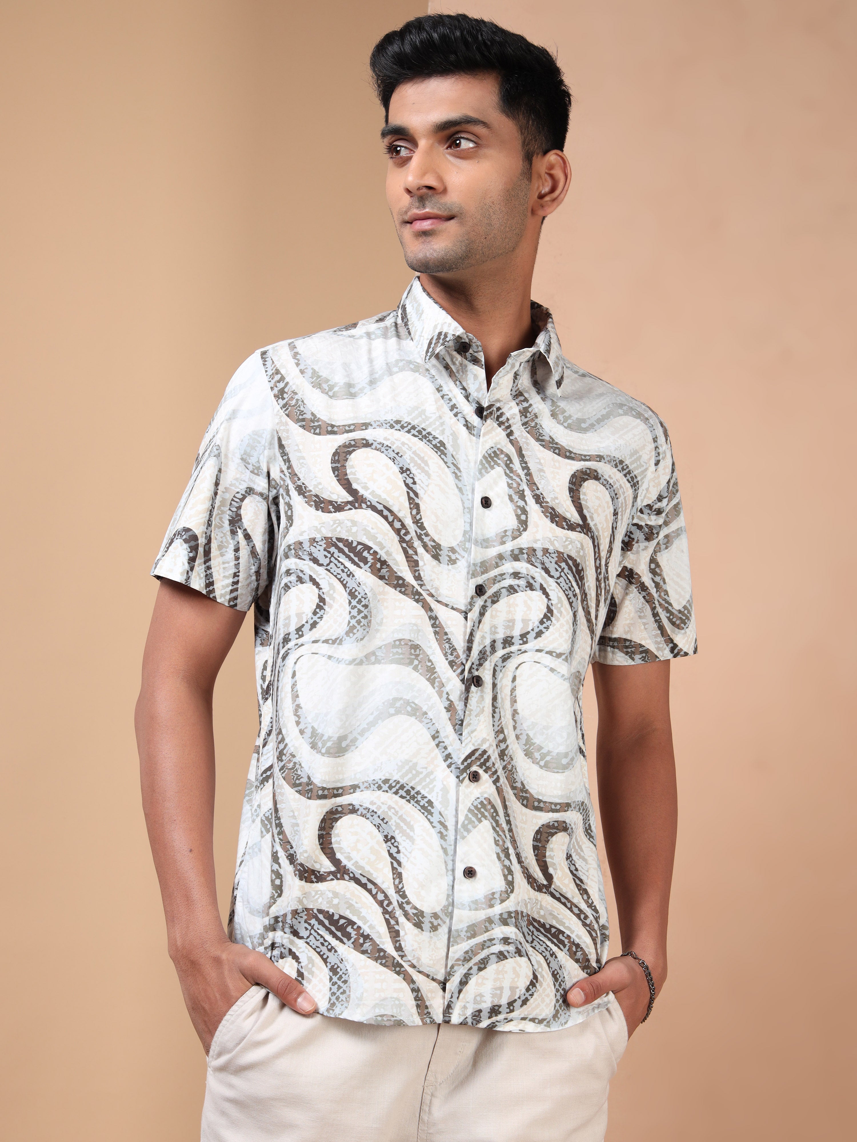 MEN'S DK.BROWN PRINT SLIM FIT SHIRT