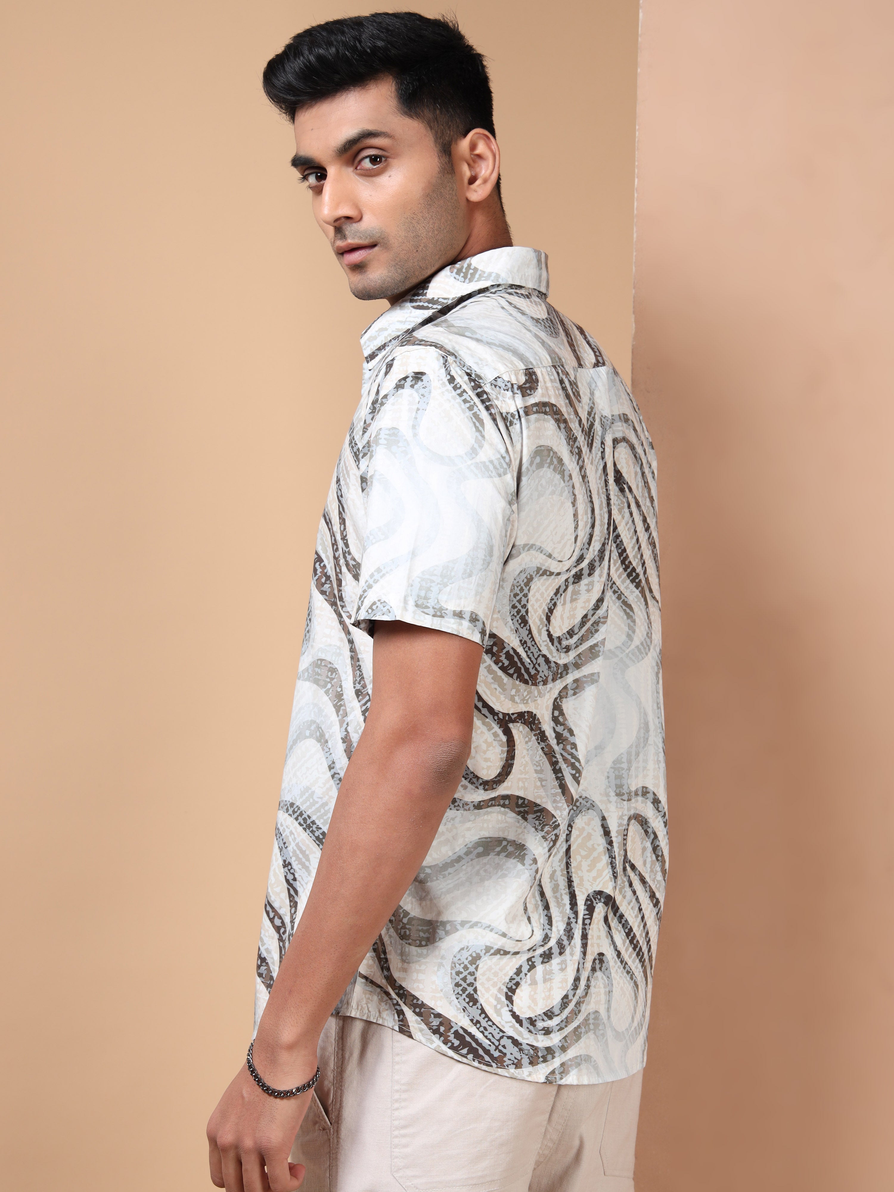 MEN'S DK.BROWN PRINT SLIM FIT SHIRT