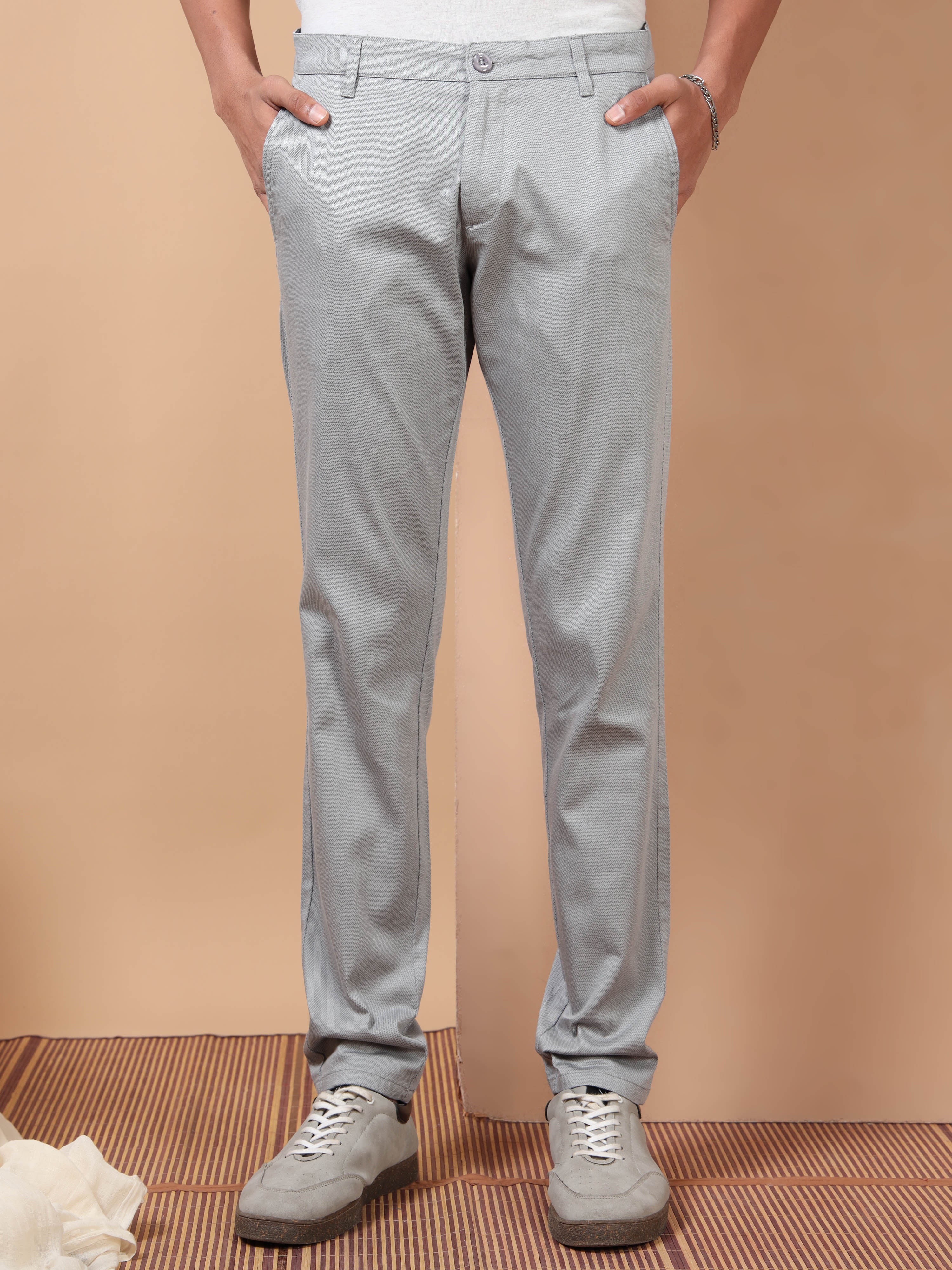 MEN'S DK.GREY PRINT SLIM FIT TROUSER