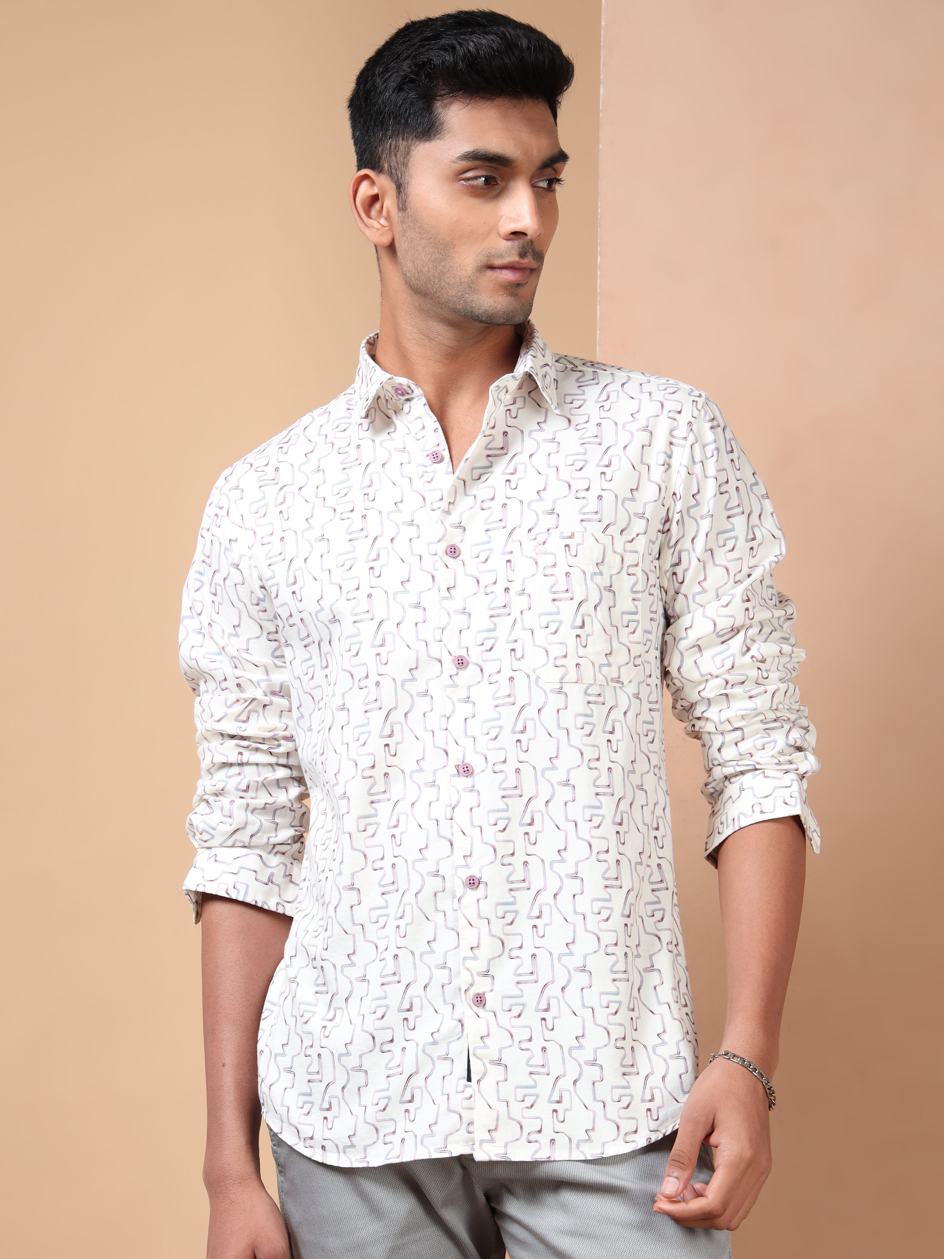 MEN'S BURGUNDY PRINT SLIM FIT SHIRT