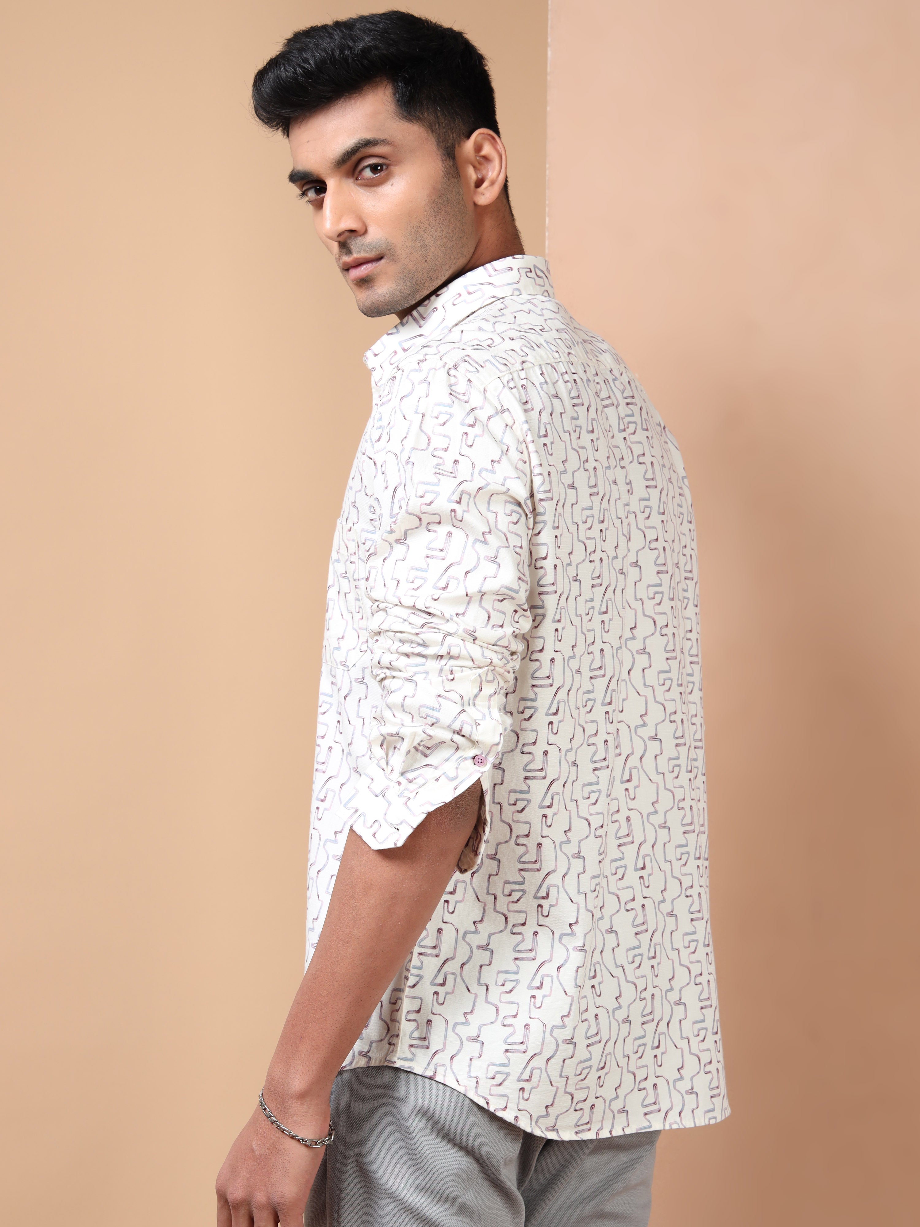 MEN'S BURGUNDY PRINT SLIM FIT SHIRT